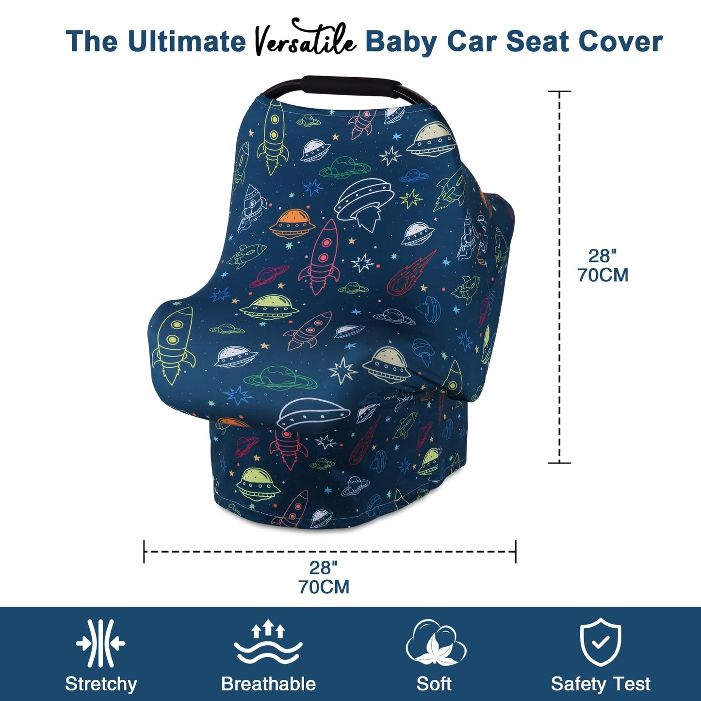 Rquite All-in-1 Car Seat Cover Baby, Carseat Covers for Girl Boy, Stretchy Soft Infant Car Seat Cover, Multi-use Baby Carrier Cover, Car Seat Canopy, Stroller Sun Shade, Nursing Breastfeeding Cover