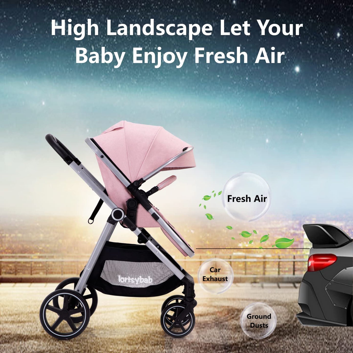 2-in-1 Baby Stroller with Bassinet Mode - Folding Infant Newborn Pram Stroller with Reversible Seat - Toddler Strollers for 0-36 Months Old Babies (Beige)