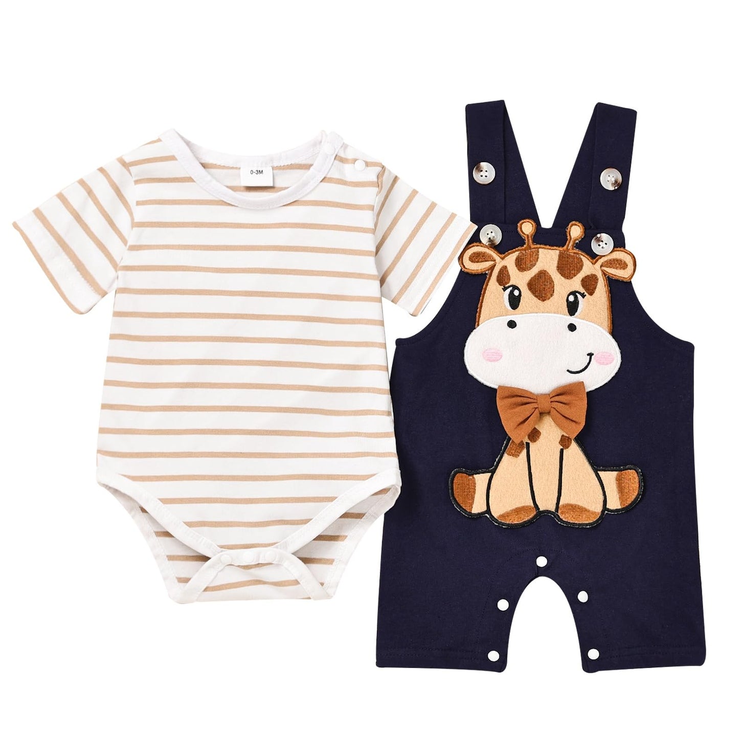 Baby Boy Clothes Newborn Outfits Stripe Romper Infant Cartoon Overall Adjustable Suspender Pants Set 0-18 Months