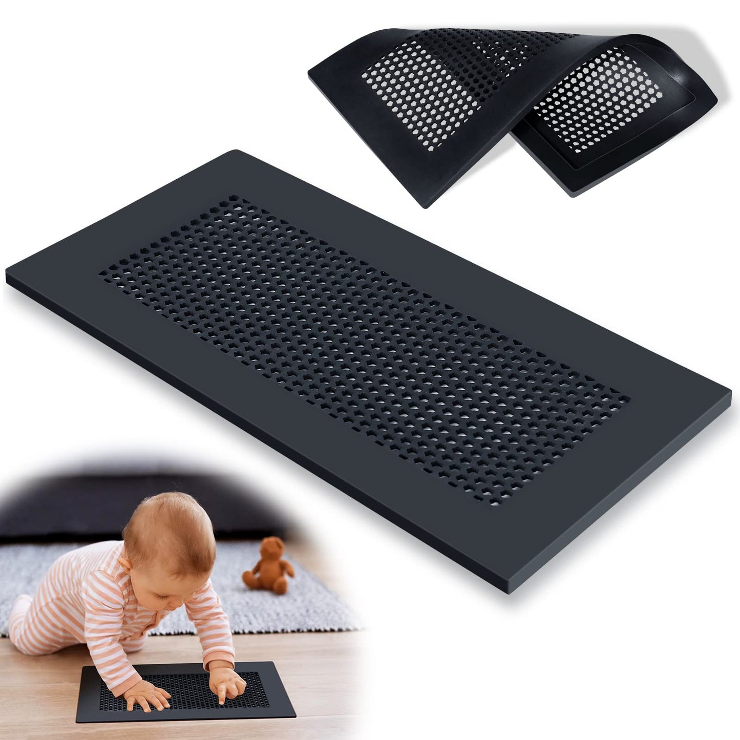 Orzbow Baby Proofing Soft Silicone Vent Cover for Home Wall/Ceiling/Floor Register,Child Proof Floor Air Vent Deflector Cover,Catches Debris Hair & Prevents Creepy Crawlies,Easy Install, Khaki,2 Pack