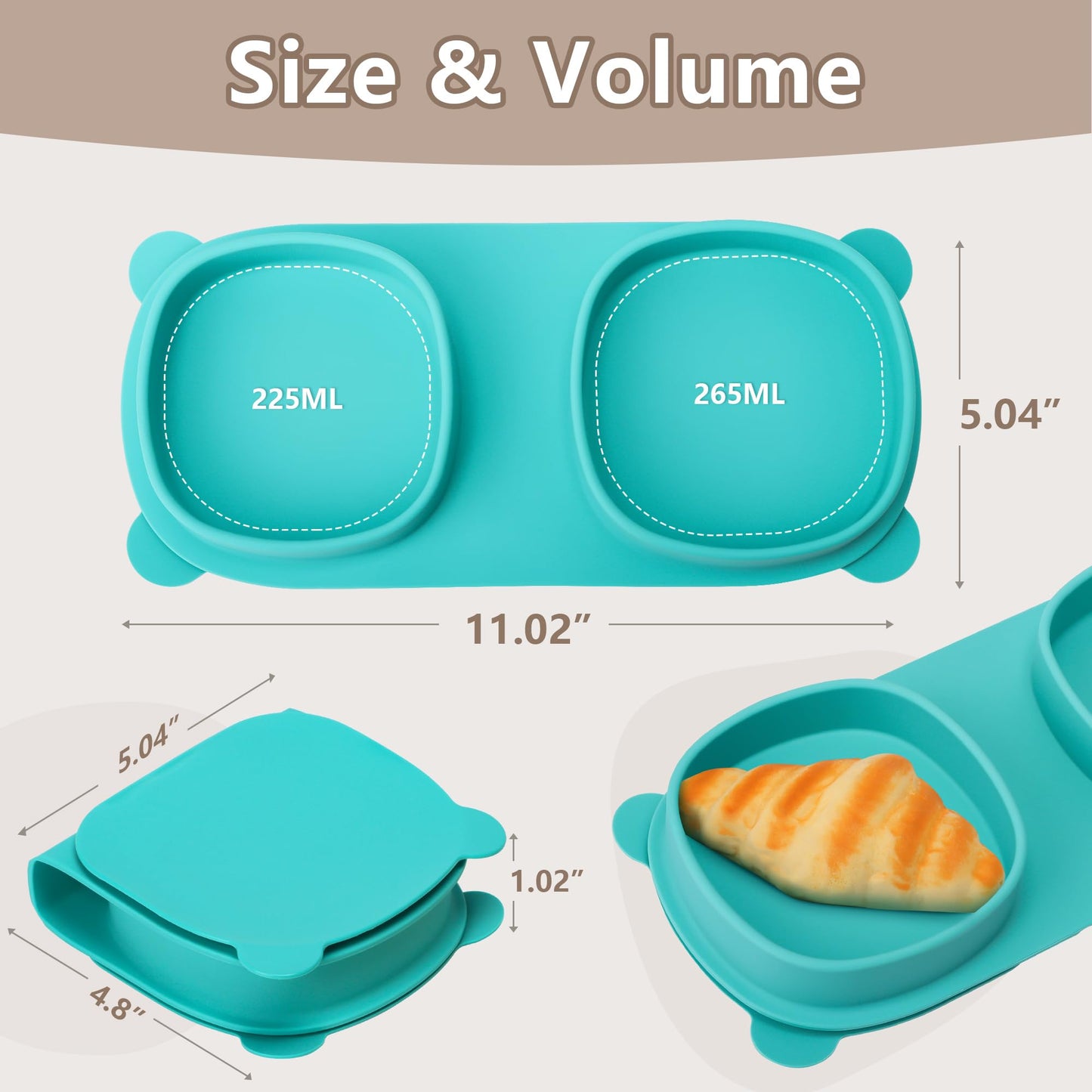 Silicone Foldable Novelty Dinner Plates,Baby Plates Travel Essential with Forks and Spoons,Microwave & Dishwasher SafeWatermelon