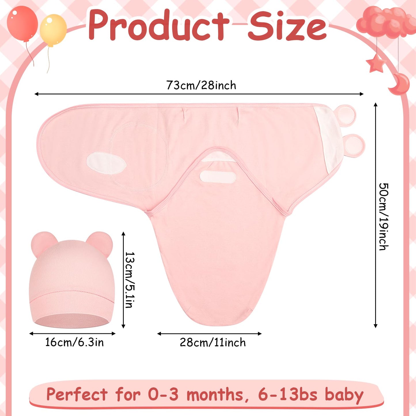 Ramede 6 Pack Baby Swaddle Blanket with Hats Sleep Swaddle for 0-3 Months Newborn Sacks Soft Cotton Wearable for Boy Girl
