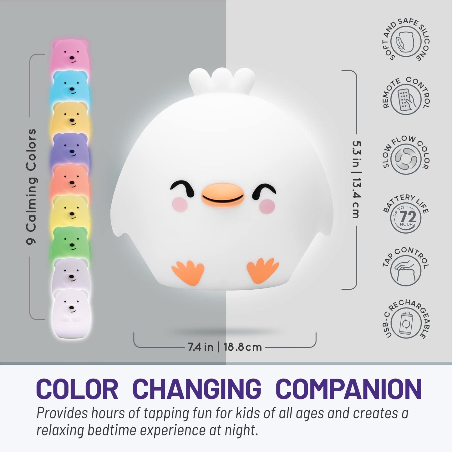 Lumipets Remote Control Silicone Night Light for Kids - Pig Design with 9 Soft Colors & Sleep Timer - Rechargeable, Battery-Operated Lamp for Bedroom | Baby Nursery, Toddler, Girls, Boys