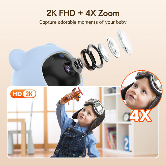 Smart WiFi Baby Monitor,2K HD Baby Camera with 5" Color Display,Night Vision,Remote Pan Tilt Zoom,Cry & Motion Detection,Temp & Humidity Sensor,2-Way Talk,APP Control,Works with iOS & Android