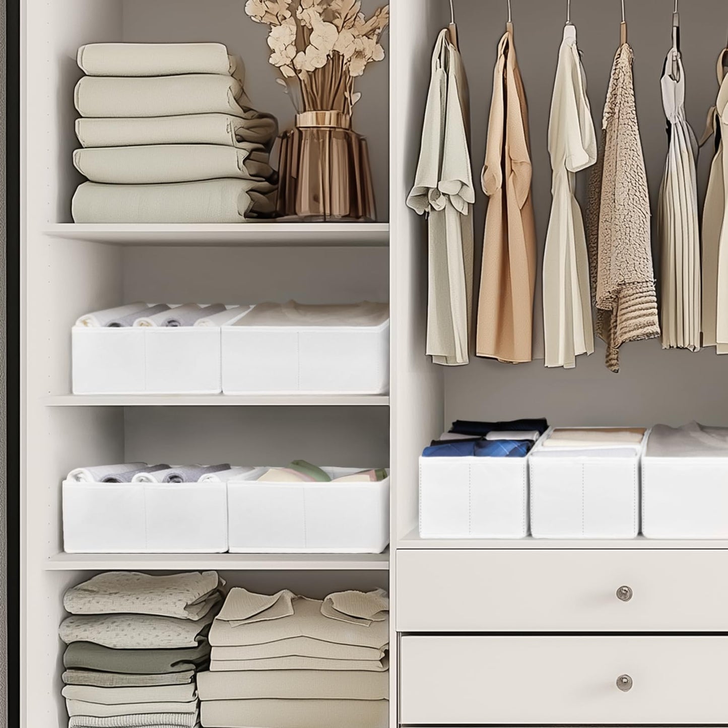 Criusia Drawer Organizer Clothes, 10 Pack Dresser Organizer for Baby Clothes, Underwear, Sock- Foldable Closet Organization and Storage Dividers Bins for Nursery, Bedroom (Beige)