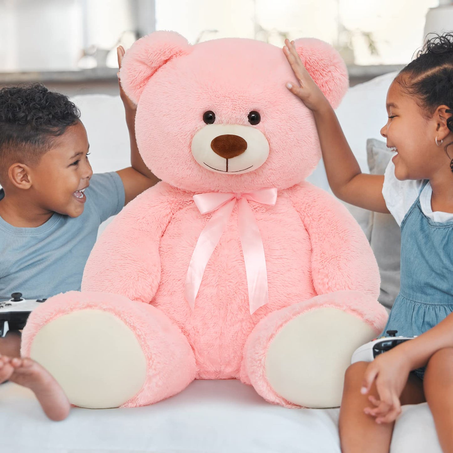 Tezituor 59" Gaint Teddy Bear Stuffed Animal,5ft Life Size Big Teddy Bears,Light Brown Cute Soft Plush Toy,Gifts for Kids Girls Boys Girlfriend Valentine,Christmas,Birthday,Baby Shower,Wedding Party