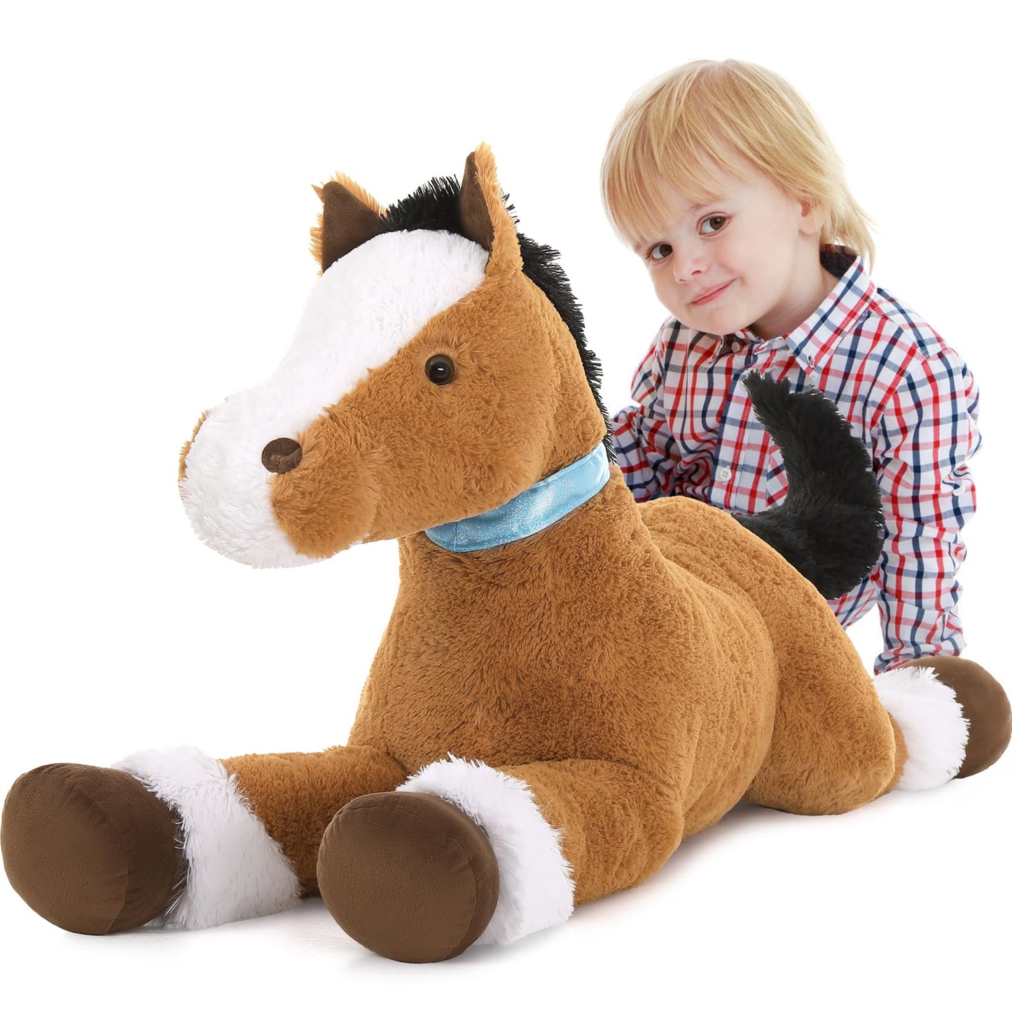 Tezituor 47 Inch Giant Horse Stuffed Animal, 4ft Realistic Chocolate Stuffed Horse Plush Toy, Hugging Soft Horse Pony Plush Pillow for Boys Girls,