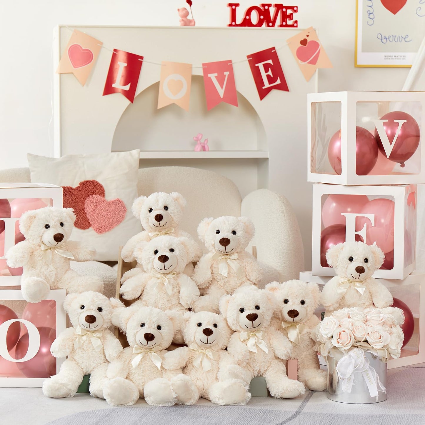 MorisMos 6Pcs Teddy Bears Bulk Baby Shower, 14inch Cute Teddy Bear Stuffed Animals Plush, Small Stuffed Bears on Centerpiece Baby Shower, White