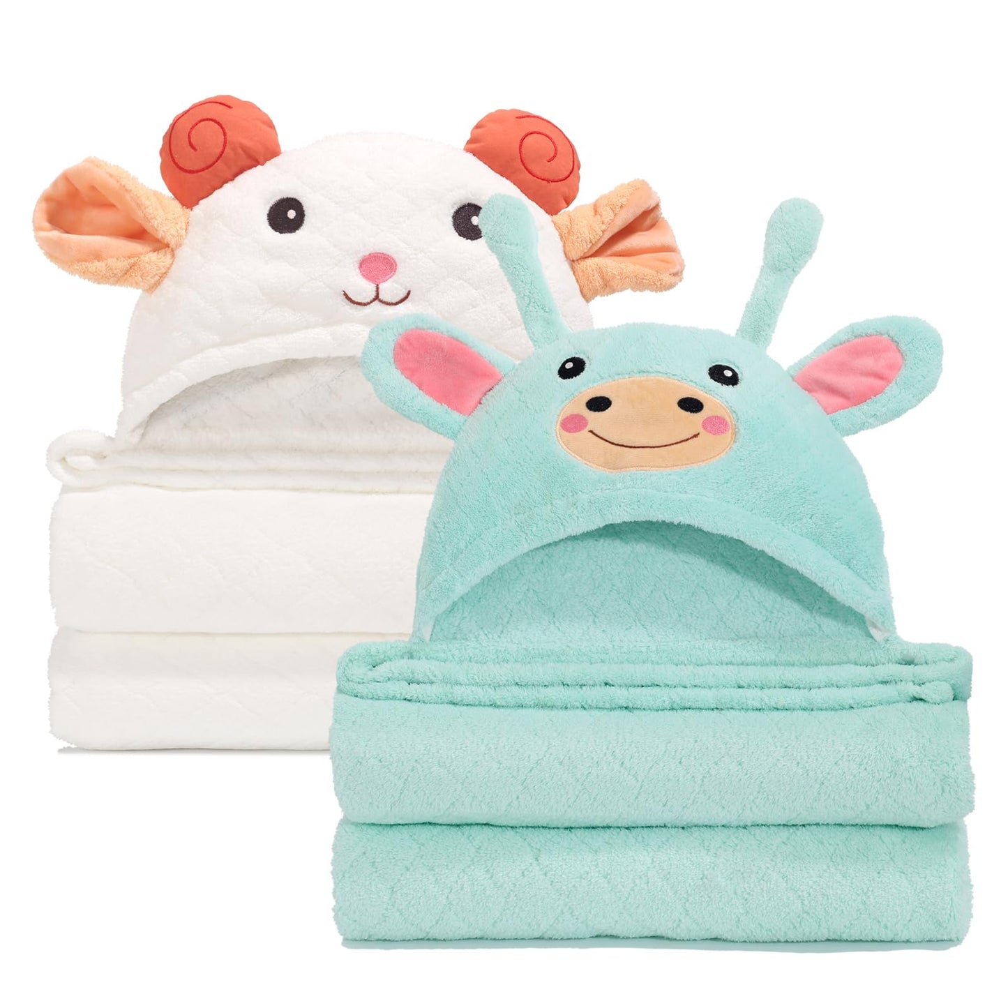 Hooded Baby Towels Boy for 0-6 Years, 50"x 32" Extra Large Toddler Bath Towels with Hood for Boys & Girls, 2-Pack Absorbent Thick Soft Gift for Kids Yellow Lion & Orange Monkey