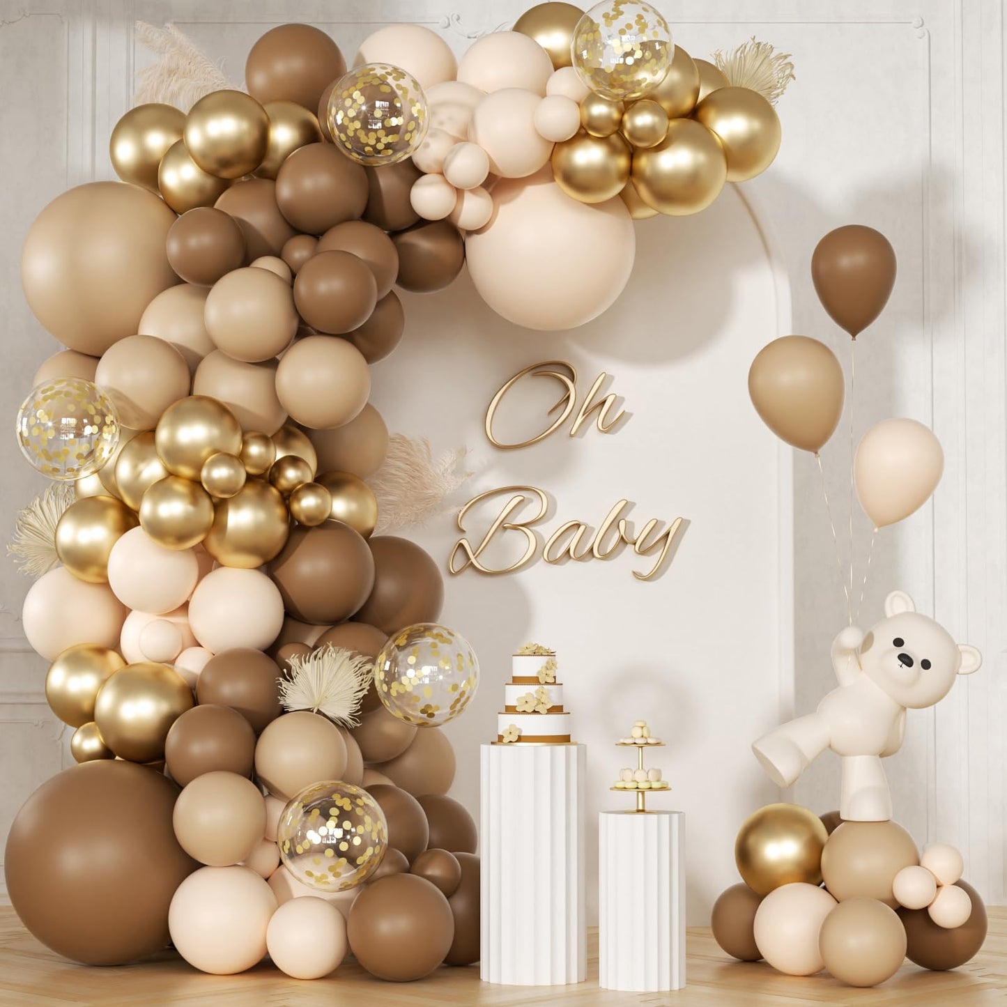 147pcs Neutral Balloon Garland Arch Kit, Different Sizes with Beige Cream Sand White Metallic Champagne Gold Balloons for Wedding Bridal Shower Birthday Boho Neutral Baby Shower Party Decorations