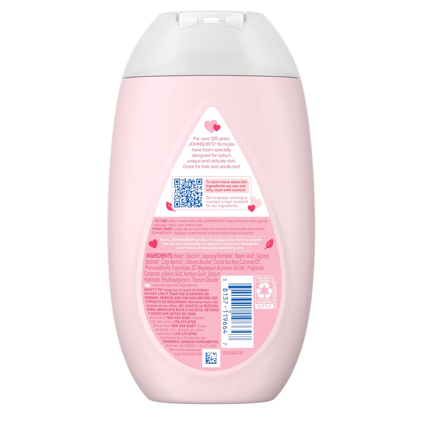 Johnson's Moisturizing Mild Pink Baby Lotion with Coconut Oil for Delicate Baby Skin, Dye-Free, Hypoallergenic & Dermatologist-Tested, Baby Skin Care, 13.6 fl. oz