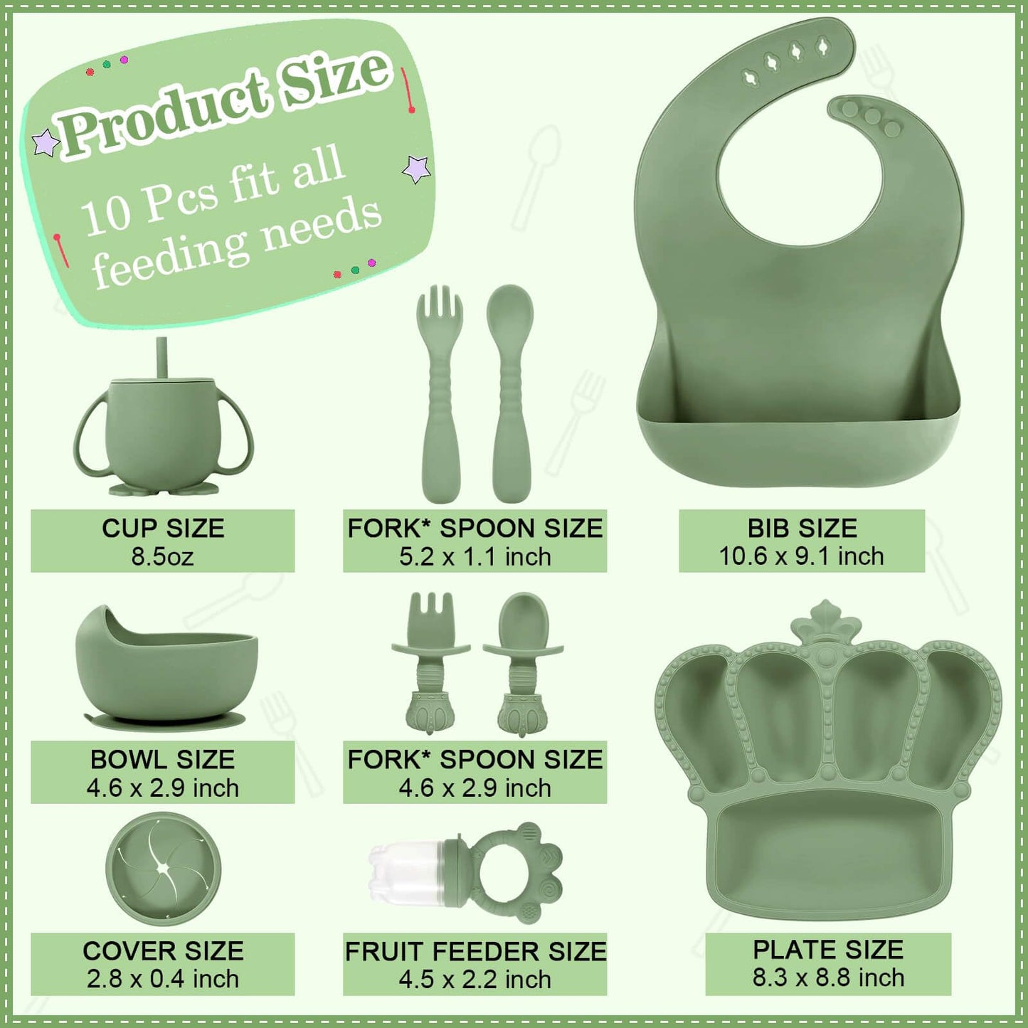 Silicone Baby Feeding Set 10 Pcs Baby Led Weaning Supplies Suction Bowl Divided Plate Baby Bibs Fruit Feeder Baby Spoons Forks Sippy Cup Toddler Utensil Sets Baby Essentials for Newborn Gift