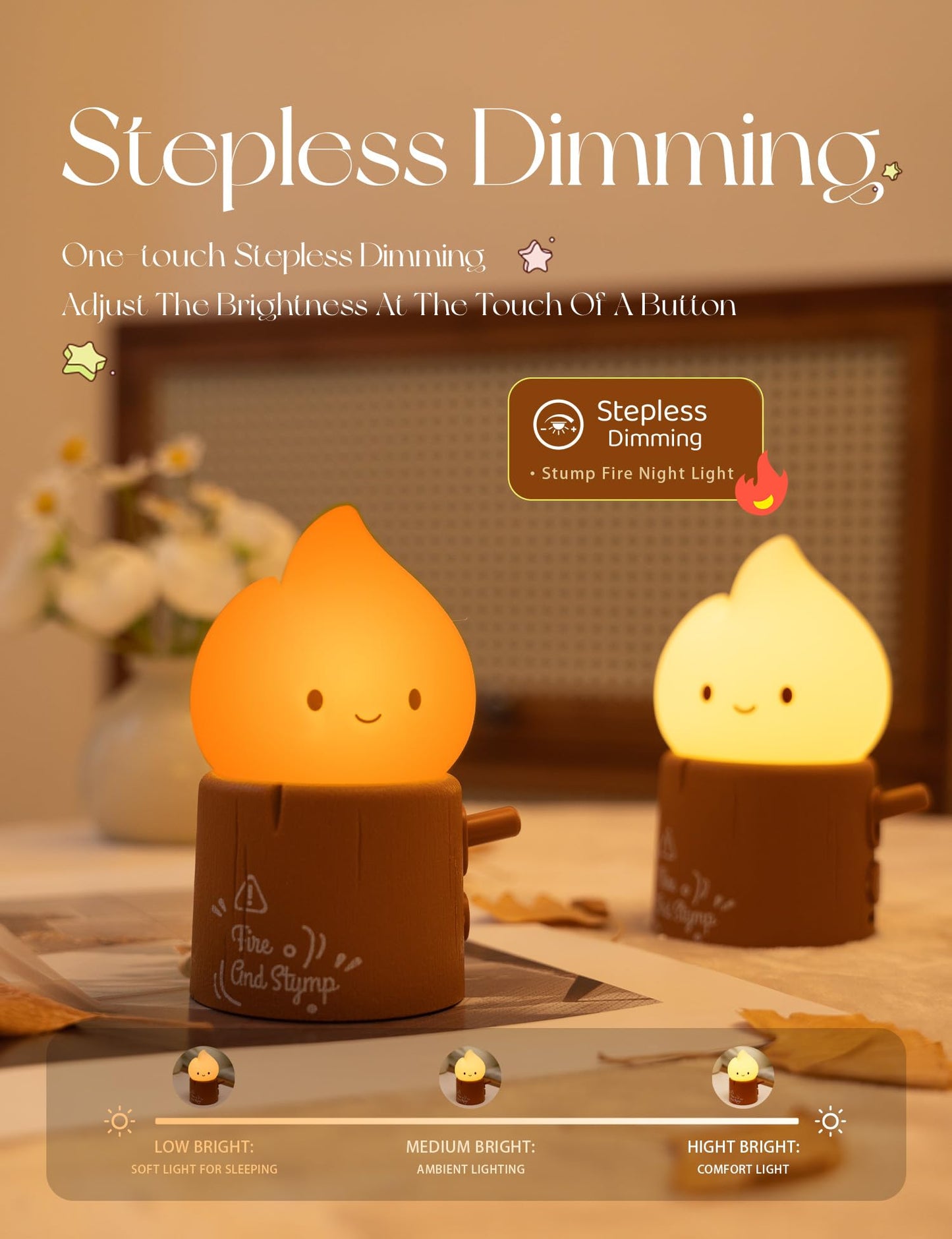 Cute Chibi Flame Lamp, Anime Cozy Lights, Retro Rechargeable Night Light, Decor, Cute Desk Accessories, Gifts