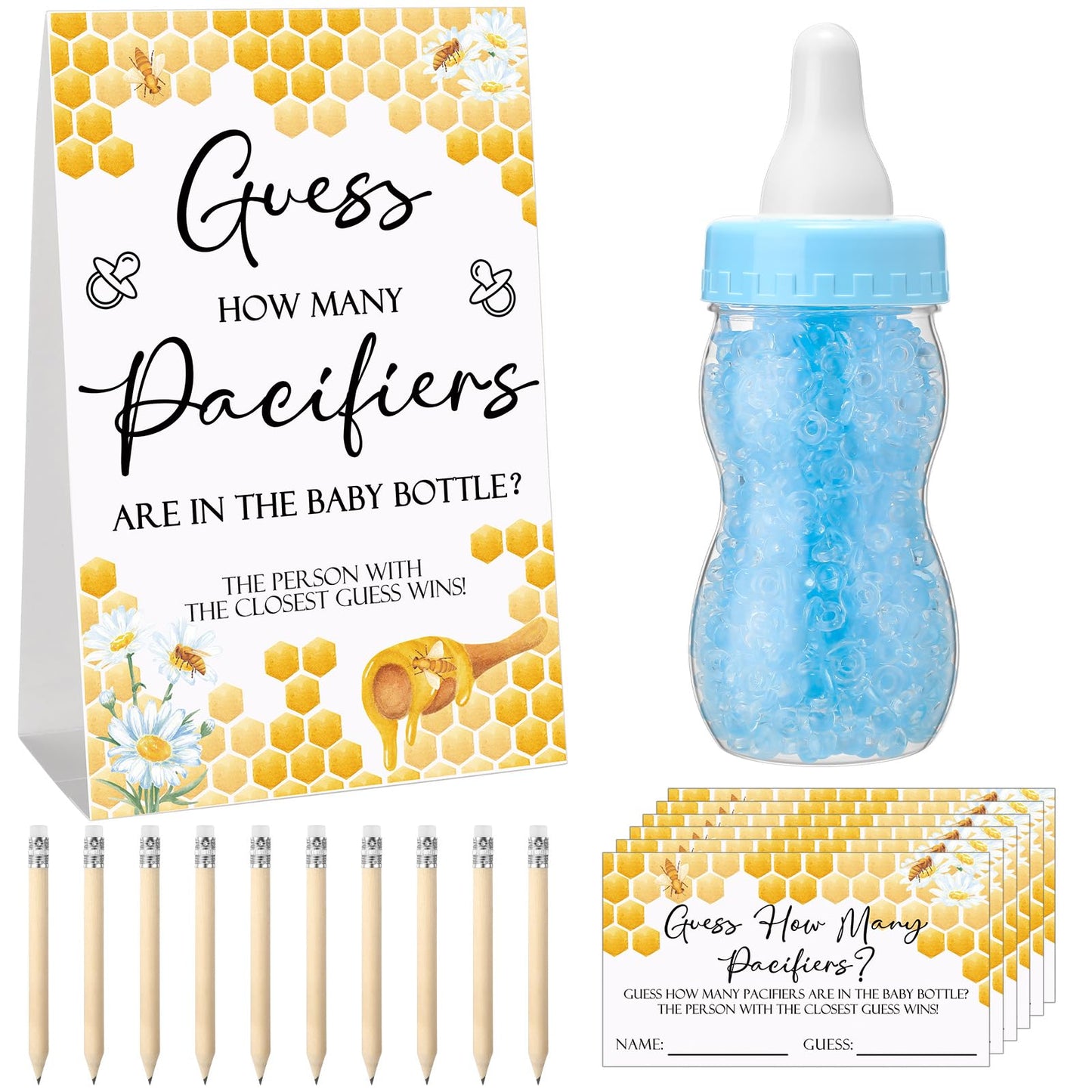 Roowest 512 Pcs Baby Shower Games Guess How Many Pacifiers Sign 100 Small Guessing Games 10 HB Pencils 750ml Milk Bottle 400 Acrylic Pacifiers Decoration for Guest Gender Reveal(Pink,Bear)