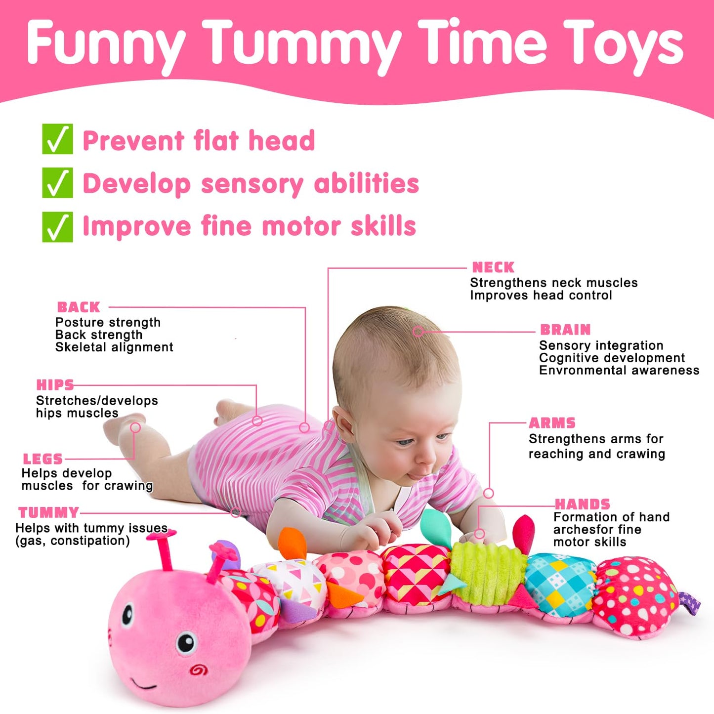 Baby Sensory Toy 0-6 Month Music Animal Stuffed Plush Caterpillar Toy for Infant 0-3-6 Month Tummy Time with Baby Mirror Crinkle Rattle for 6-12 Month Carseat Toy for Newborn Boys Girls Shower Gifts