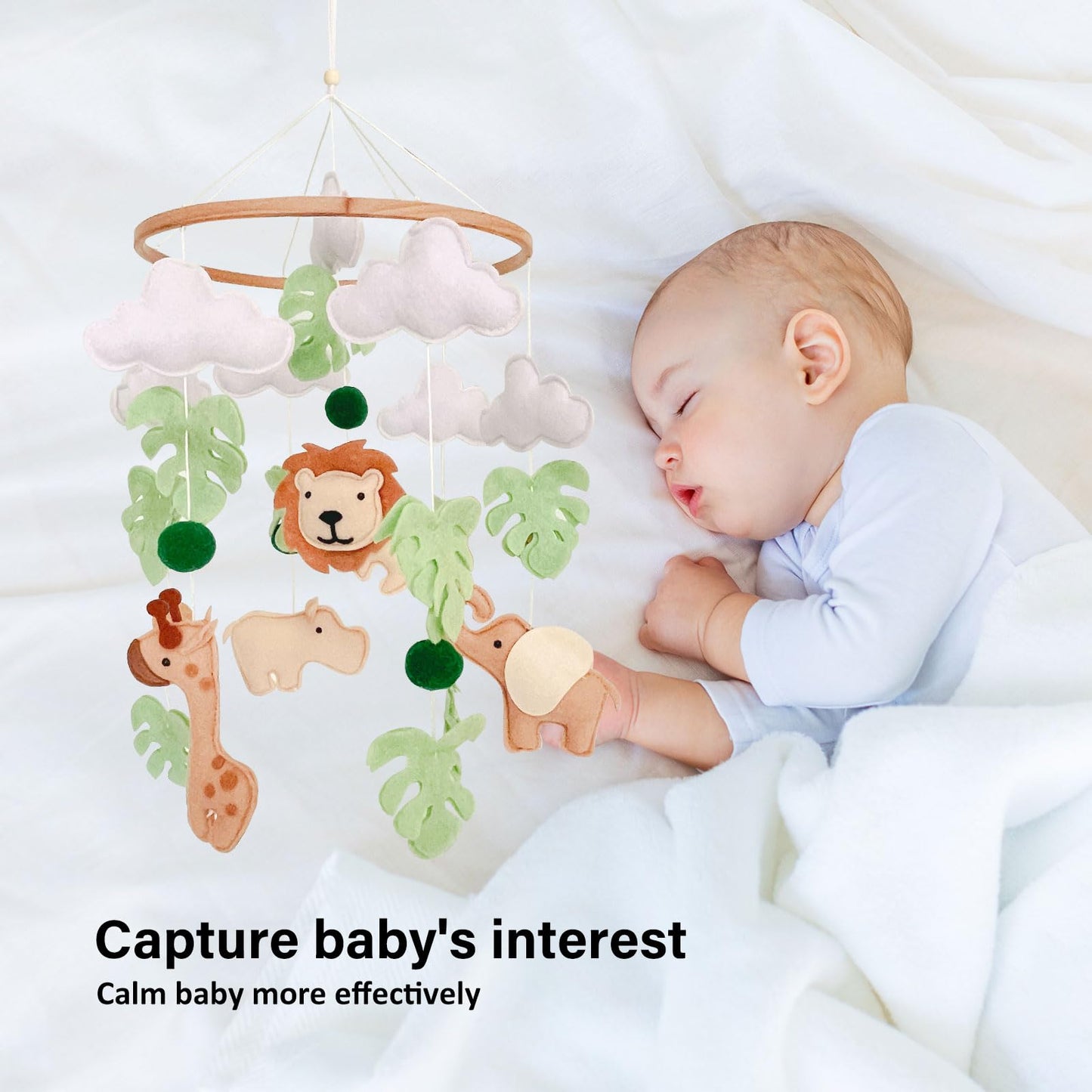 Safari Baby Mobile, Jungle Mobile for Crib, Crib Mobile for Boys and Girls, Nursery Mobile for Bassinet, Pack and Play,Lion Elephant Giraffe Hippopotamus Mobile