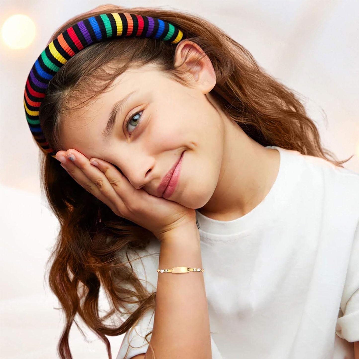 Personalized Child ID Bracelet-18K Gold Plated Tri-Color Chain Custom Name ID Plate Bar Bracelet for Children Toddler from Mom,Engraved Kid Name Customized Birthday,Back To School Gift for Daughter