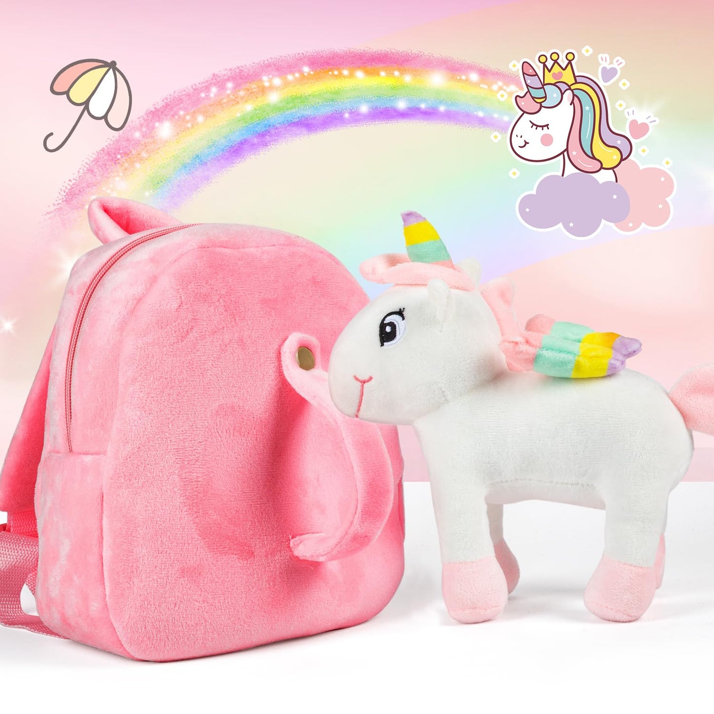HONGTEYA Toddler Backpack Plush Backpack for Kids Soft Mini Backpack for Girls Animal Elephanet Doll Toys Birthday Easter Christmas kids for Age 1 2 3 4 5