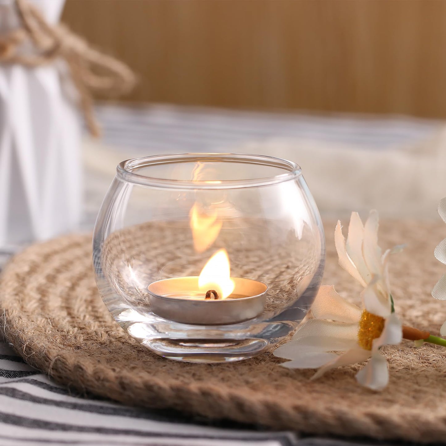 Volens Round Blue Votive Candle Holders Set of 12, Blue Wedding Centerpiece Table Decorations, Mercury Glass Tealight Candle Holder for Bridal Shower, Baby Shower & Home Decor