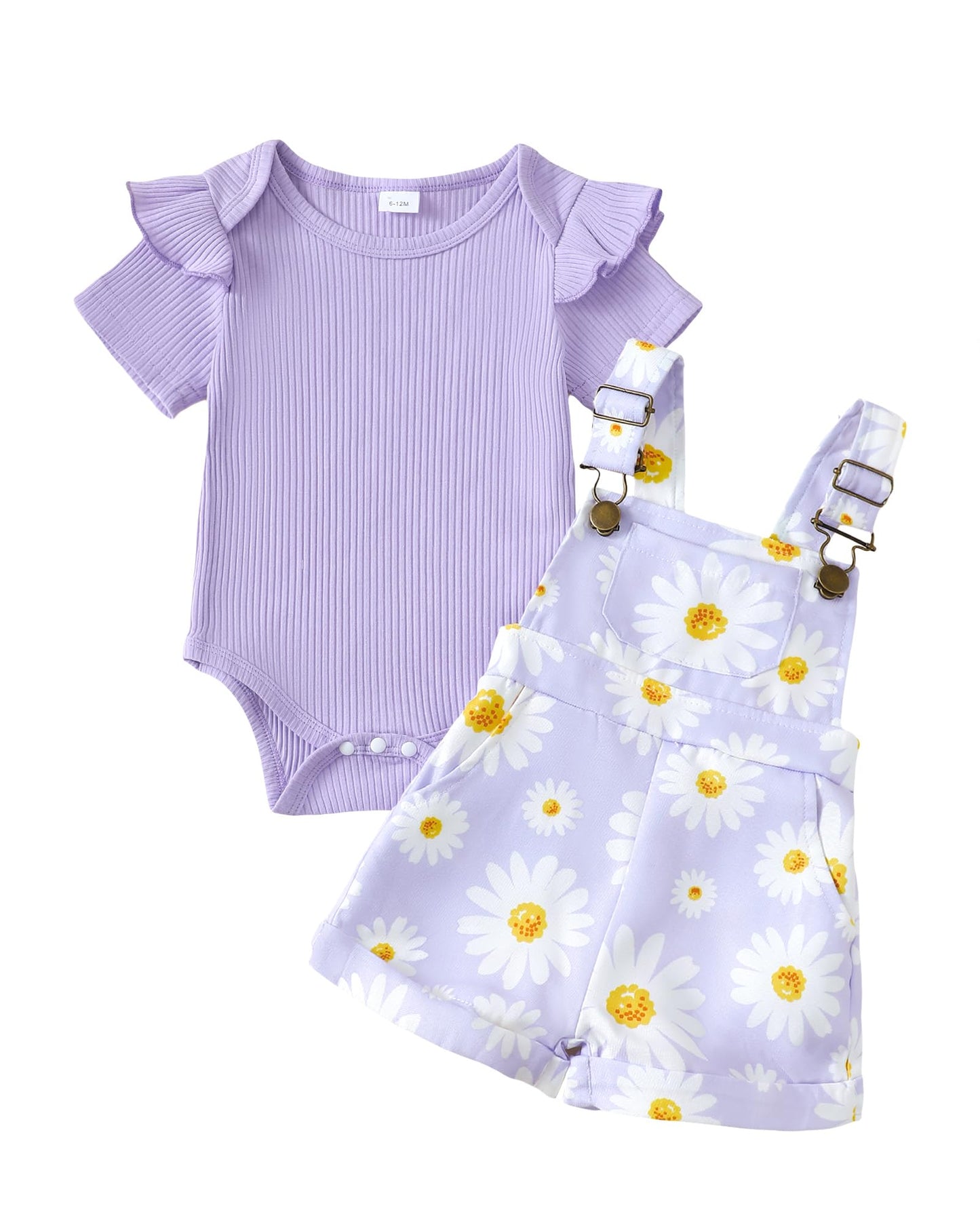 SUNNY PIGGY Toddler Baby Girl Overalls Clothes Toddler Adjustable Suspender Jumpsuit Short Sleeve Outfit Little Girl's Set
