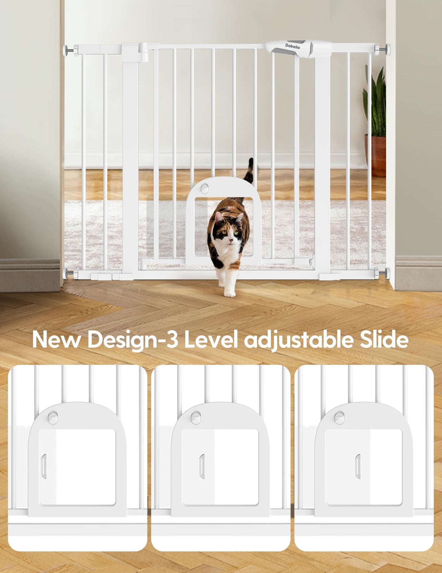 Babelio Upgraded Baby Gate with Cat Door, 29-43" Auto Close Durable Dog Gate for Stairs, Doorways and House, Easy Walk Thru Safety Gate with Pet Door Includes 4 Wall Cups, Black