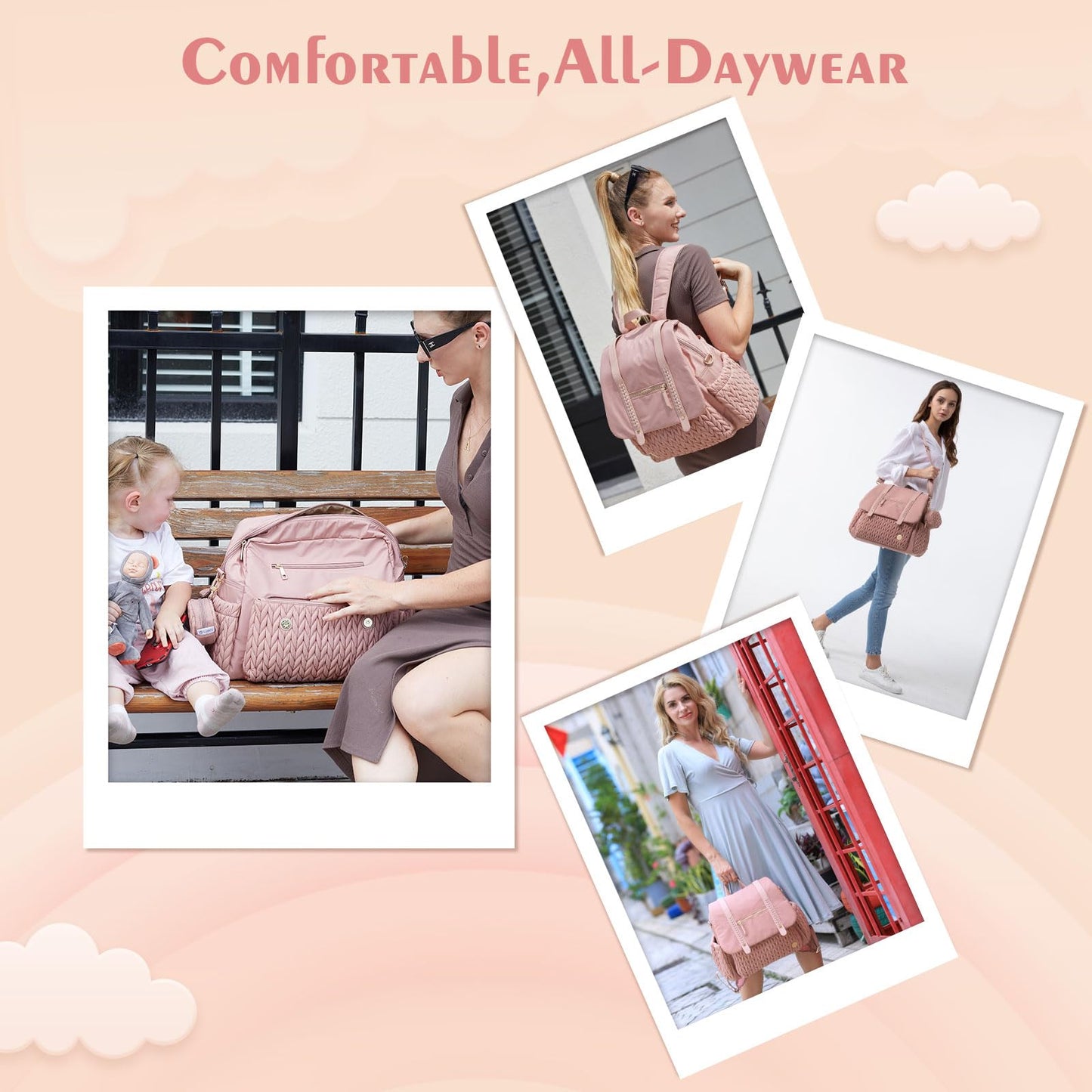 Diaper Bag BackPack Large Capacity Travel Mommy Bag Waterproof and Stylish with Changing Pad Baby Bag for Women and Girls