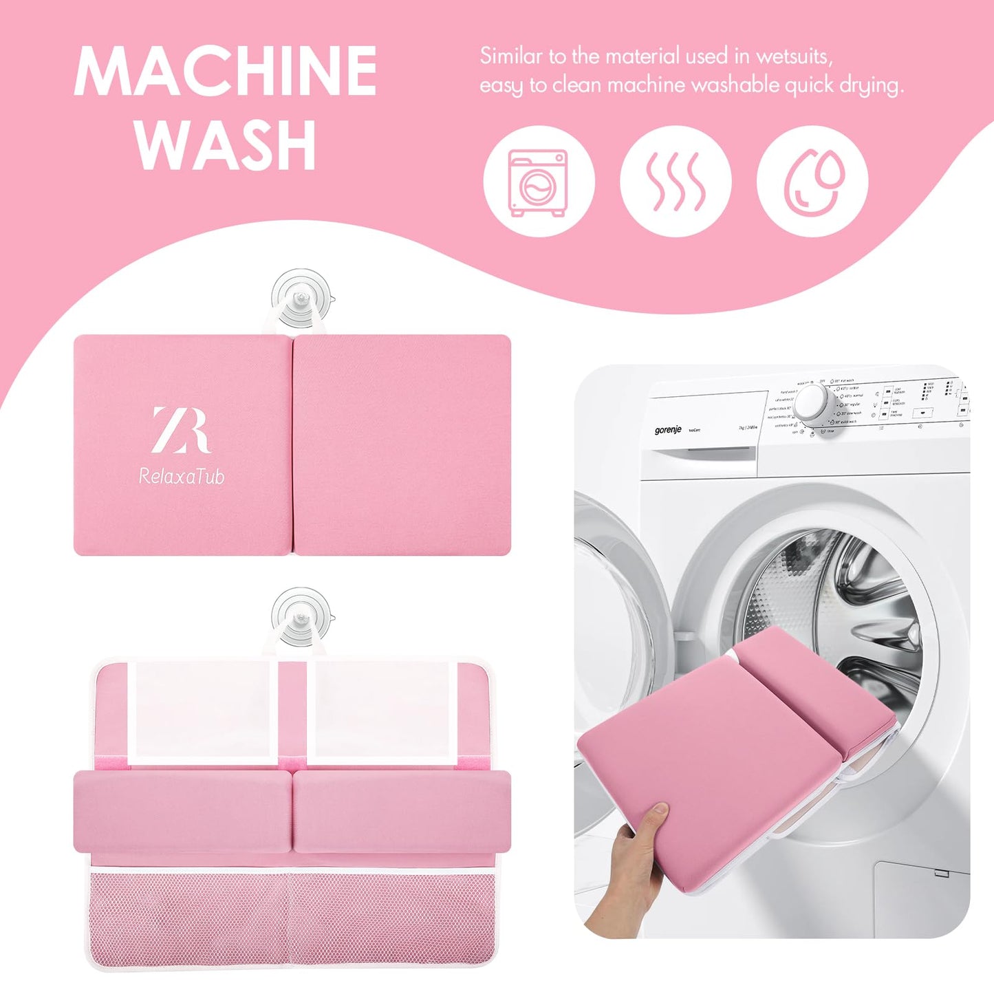 Bath Kneeler and Elbow Rest Pad Set - 2 inch Comfortable Thick Baby Bath Kneeler Pads, with Toy Organizer Pockets - Quick Drying, Foldable, Non-Slip for Baby and Toddler Bathing (Pink)