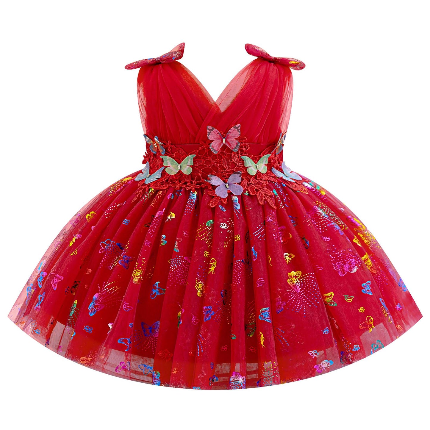 IDOPIP Toddler Baby Girls Shiny Butterfly Tutu Dress Princess Birthday Party Pageant Flower Girl Wedding V-Backless Dresses
