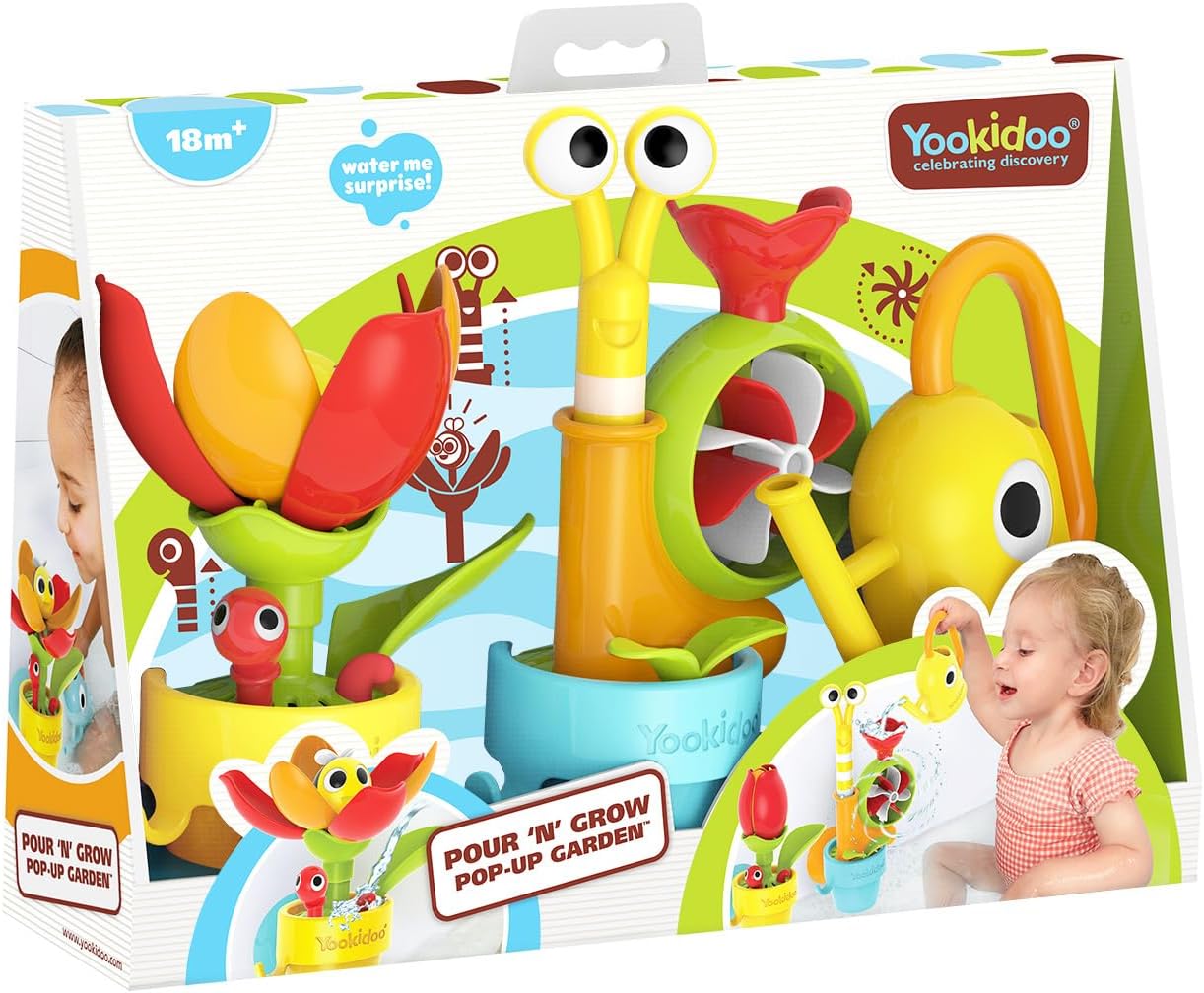 Yookidoo Toddler Baby Bath Toy (Ages 1-3) Garden Adventure Set Bundle: Snail & Flower with Watering Can (Mold Free) Attach to Any Tub or Shower Fun for Bath Time - Great for Boys , Girls , & Kids