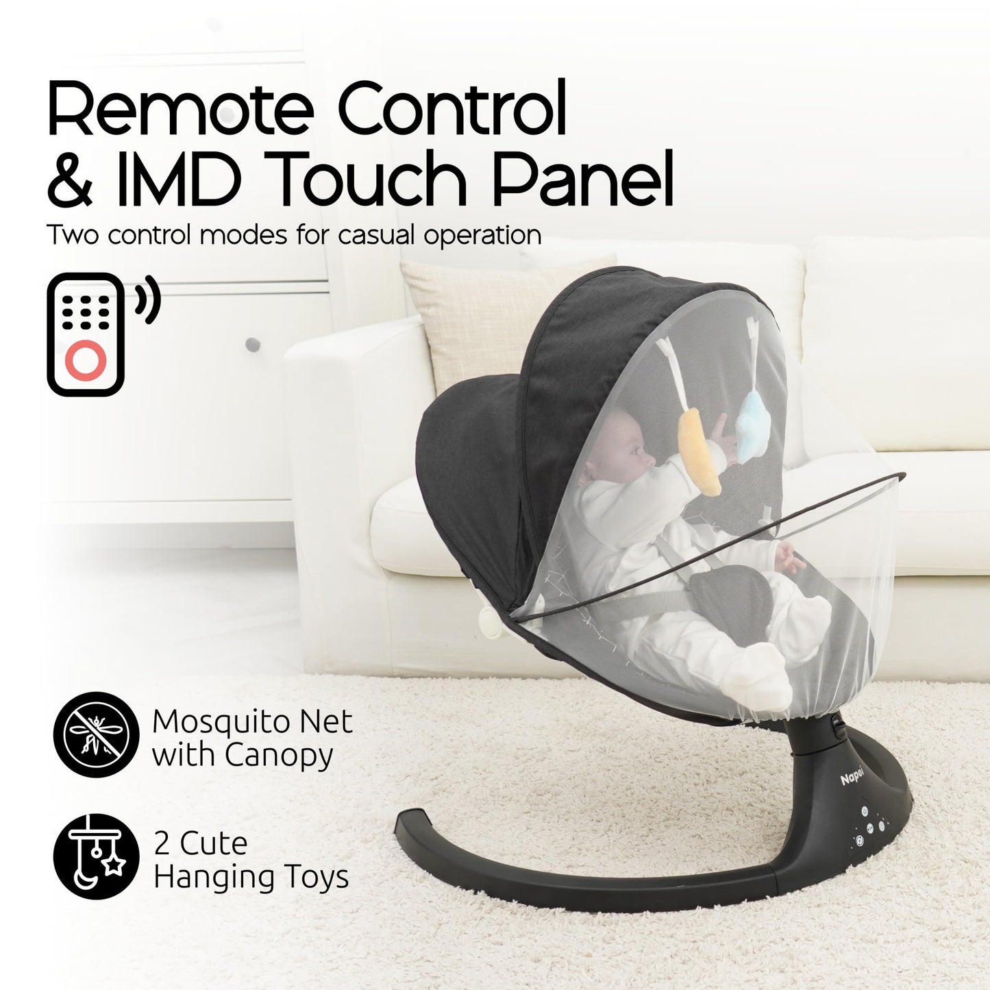 Baby Swings for Infants to Toddler, Electric Baby Swing and Infant Swings for Newborn, 10 Music with Remote Control and Bluetooth, 5 Swing Angles with Gentle Speed, 2 Seat Position, 0-9 Month (Gray)