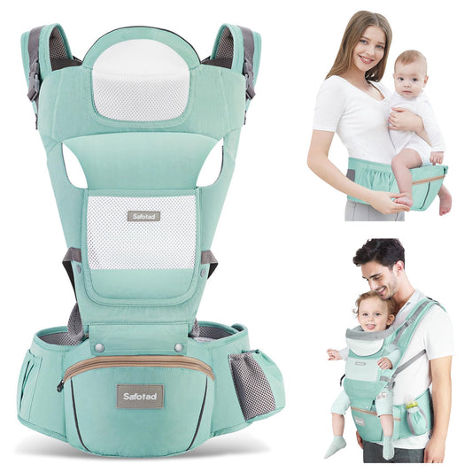 Baby Carrier with Hip Seat,Ergonomic M Position 6in1 Baby Carrier Newborn to Toddler,Head Support and Breathable Mesh Newborn Carrier,Adjustable Baby Holder Carrier for Dad&Mom-Grey