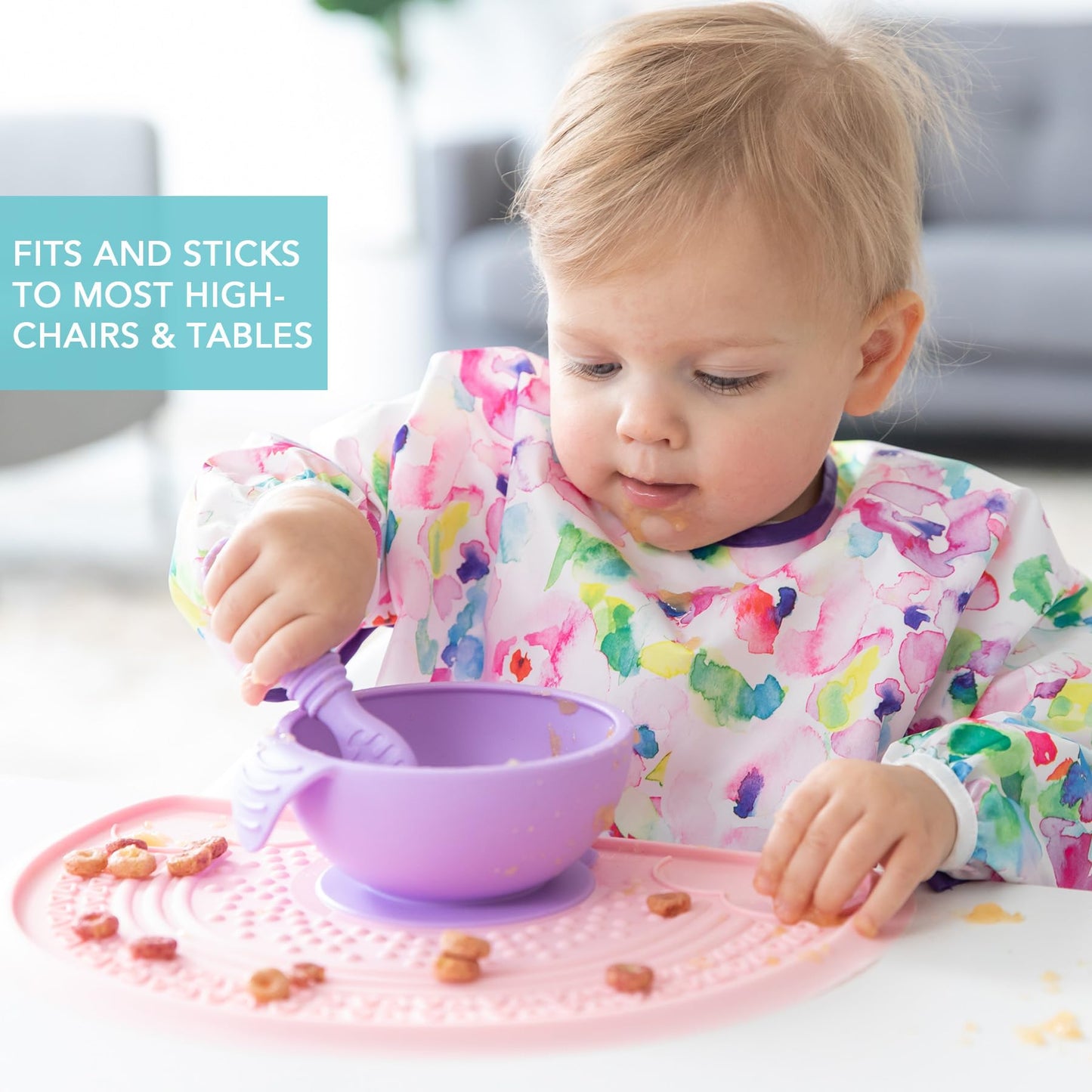 Bumkins Baby Bowls, Disney Minnie Mouse Silicone Baby Feeding Set, Suction Bowls for Baby and Toddler with Spoon, First Feeding Set, Platinum Silicone Bowl for Babies 4 Months