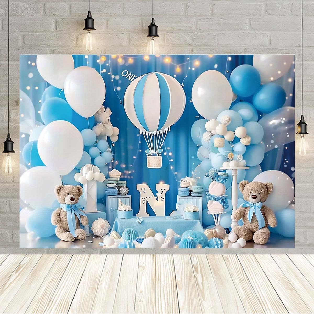 Pink Bear Hot Air Balloon Backdrop Girl Bear Balloons Baby Shower Background Girl 1st Birthday Party Banner Newborn Baby Shower Party Cake Table Decoration Photo Booth Props(Pink, 7x5ft)