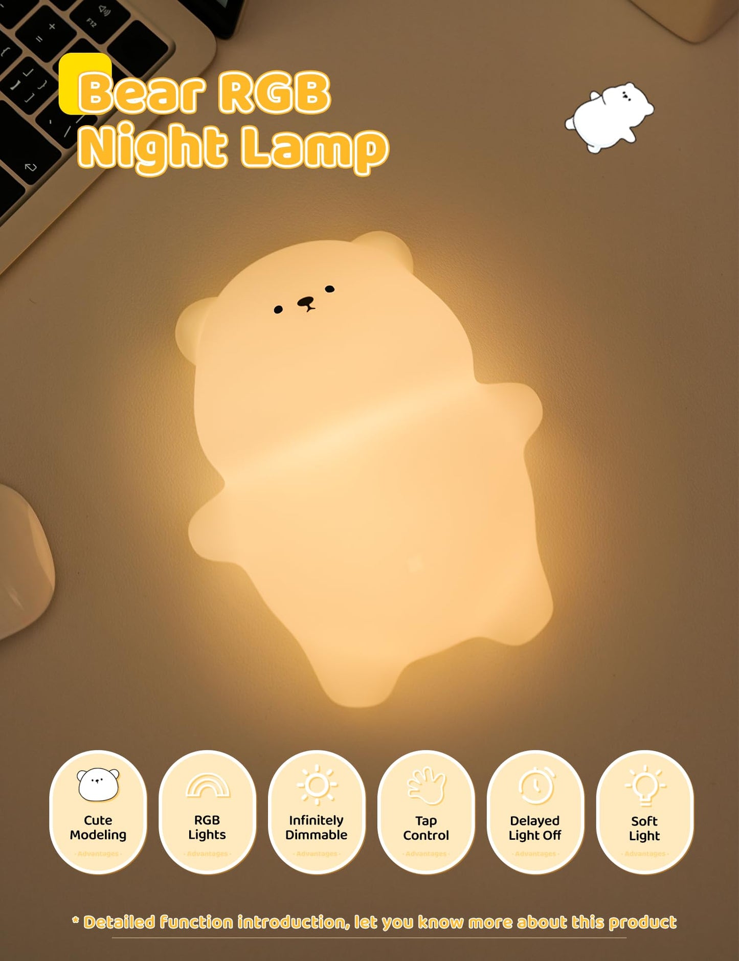 Nursery Night Light, RGB Bunny with 7 Colors & 3 Dim Levels, Rechargeable Silicone, Room Decor & Kids Gift