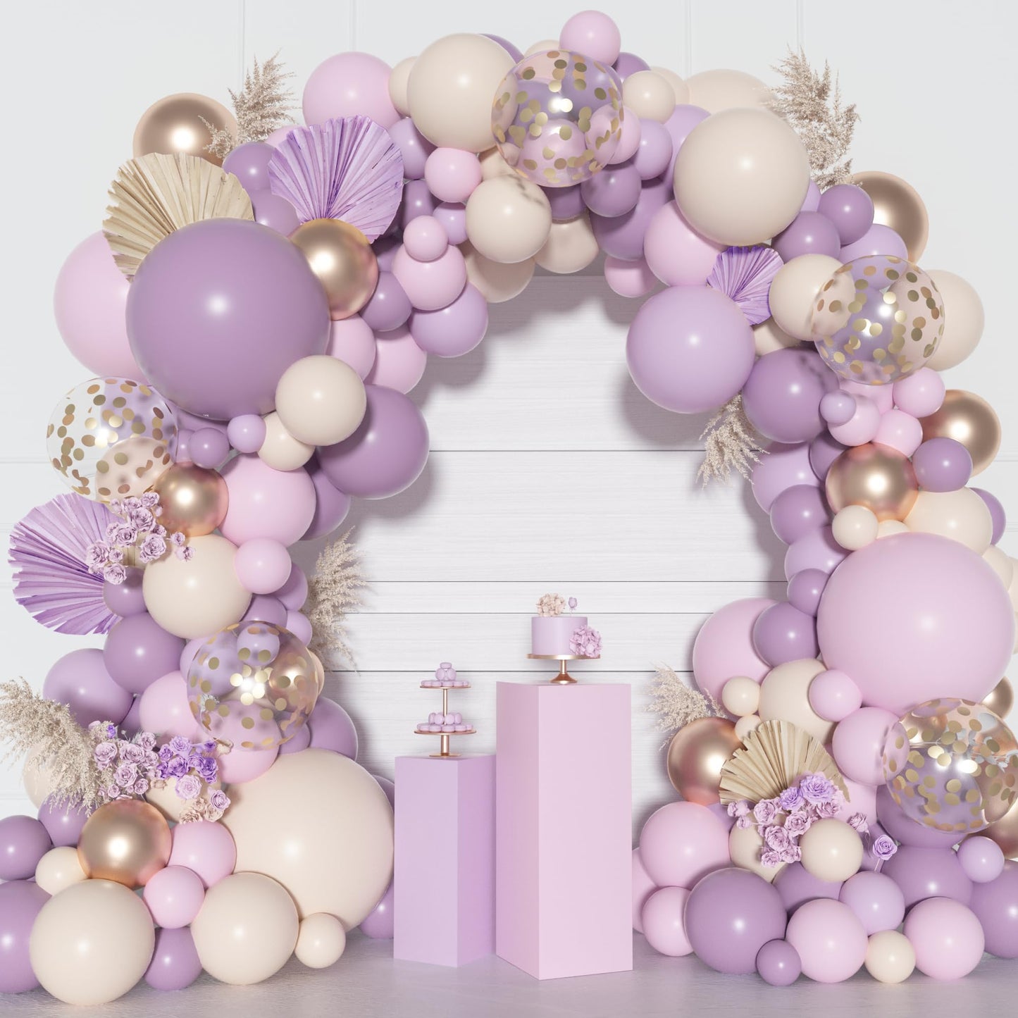 Ouddy Party Dusty Pink Balloons Arch Garland Kit, Different Sizes 18 12 10 5 Inch Boho Pink White Sand Latex Metallic Confetti Balloon for Girl Baby Shower Mothers Day Birthday Party Decorations