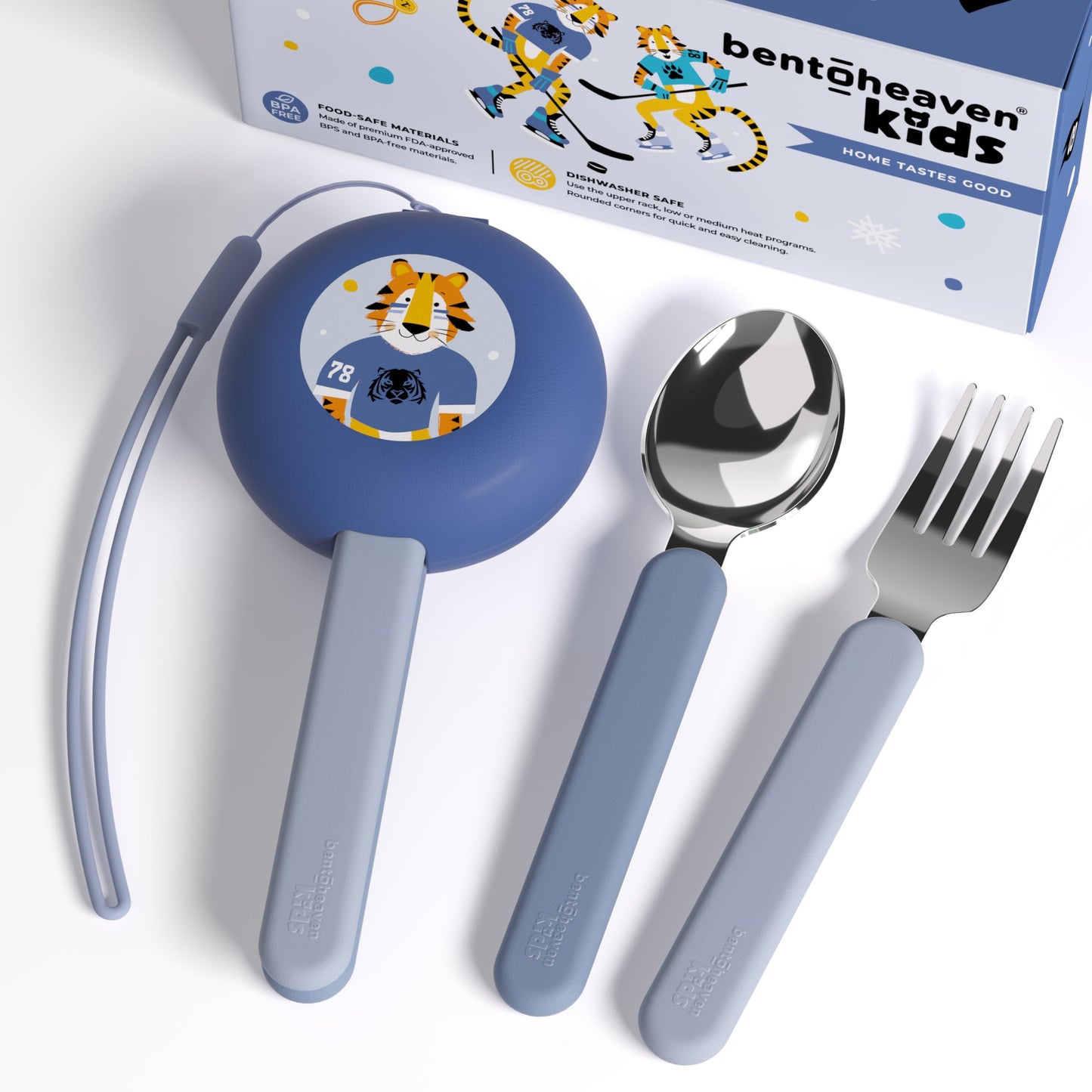 Bentoheaven Kids Travel Utensils with Case, Food-Grade Stainless Steel & BPA-Free Plastic, Travel Cutlery Set, Dishwasher Safe Fork, Spoon & Case, Reusable Flatware, Silverware for Kids (Horse)