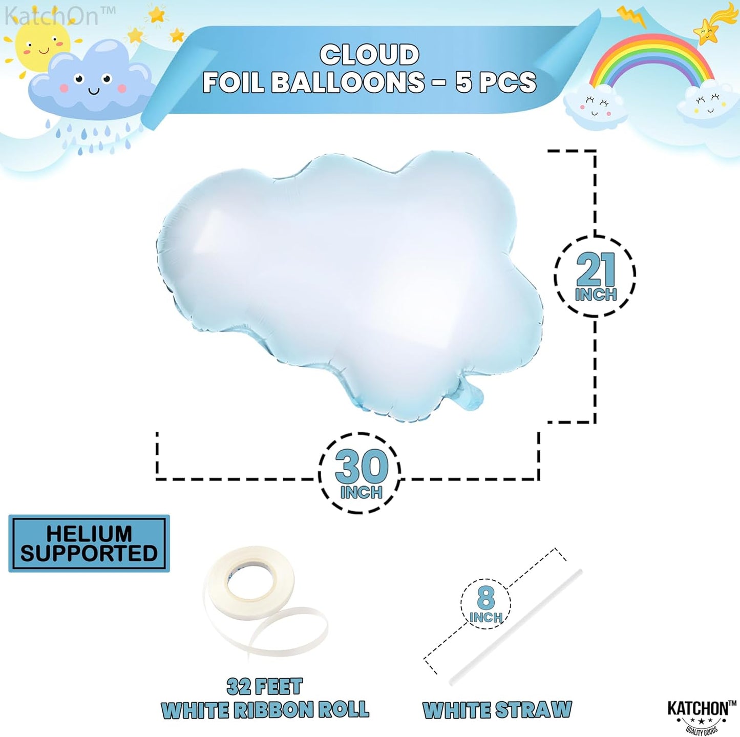 KatchOn, Huge Cloud Balloons Set - 30 Inch, Pack of 5 | Cloud Balloons Kit for Party Decorations |Balloon Party Supplies for Happy Baby Shower Decorations, Sky Party Decor