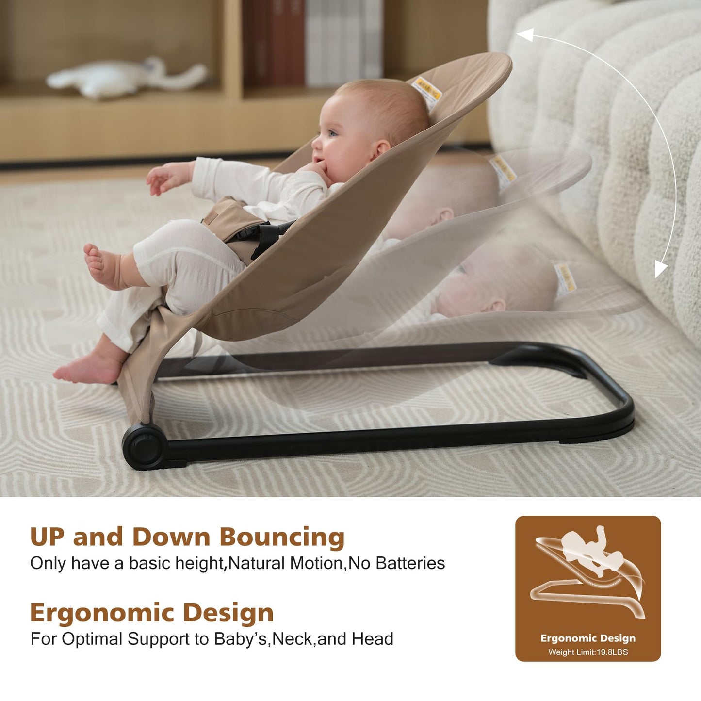 Baby Bouncer,Baby Bouncer Seat,Portable Infant Bouncer with 3-Point Safety Harness,Ergonomic Bouncy Seat, Newborns Bouncer for Babies 0-6 Months up to 20lbs,ASTM-Certified(Pink)