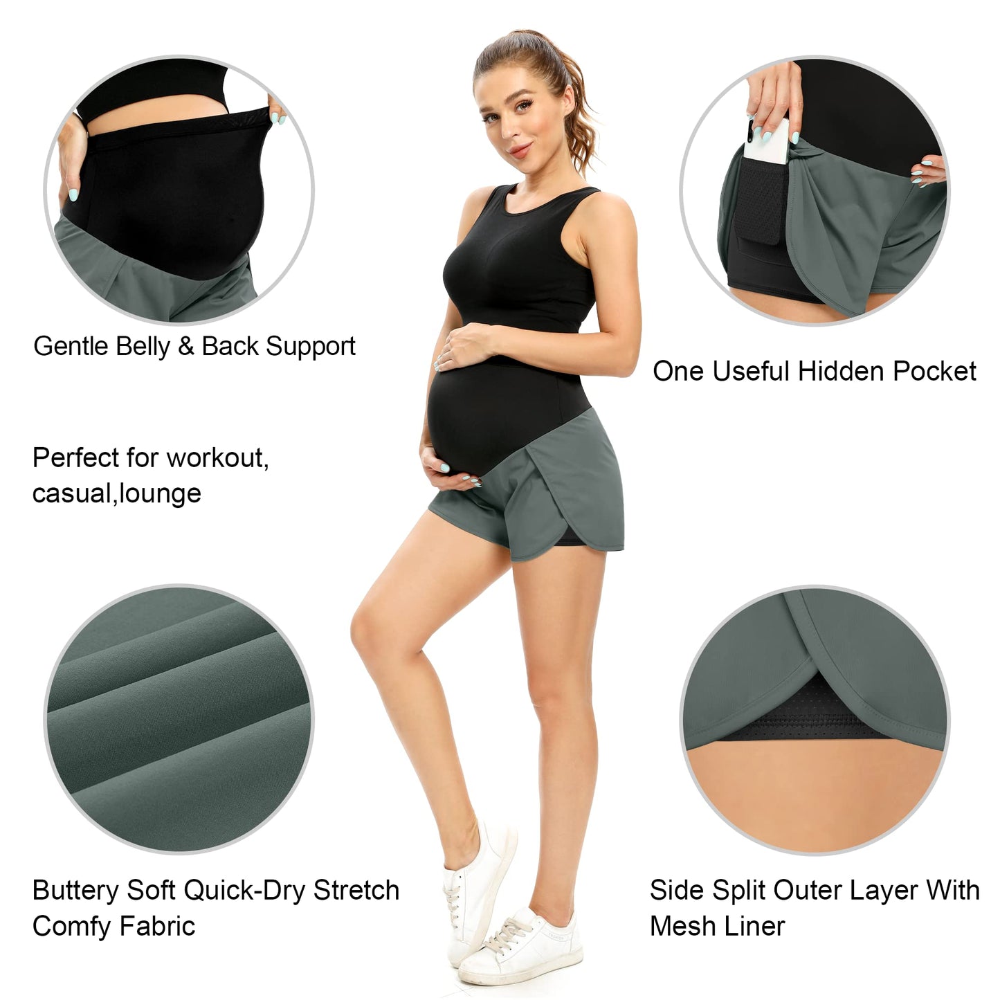 POSHGLAM Women‘s Maternity Shorts Over Belly Workout Running Casual Summer Pregnancy Shorts