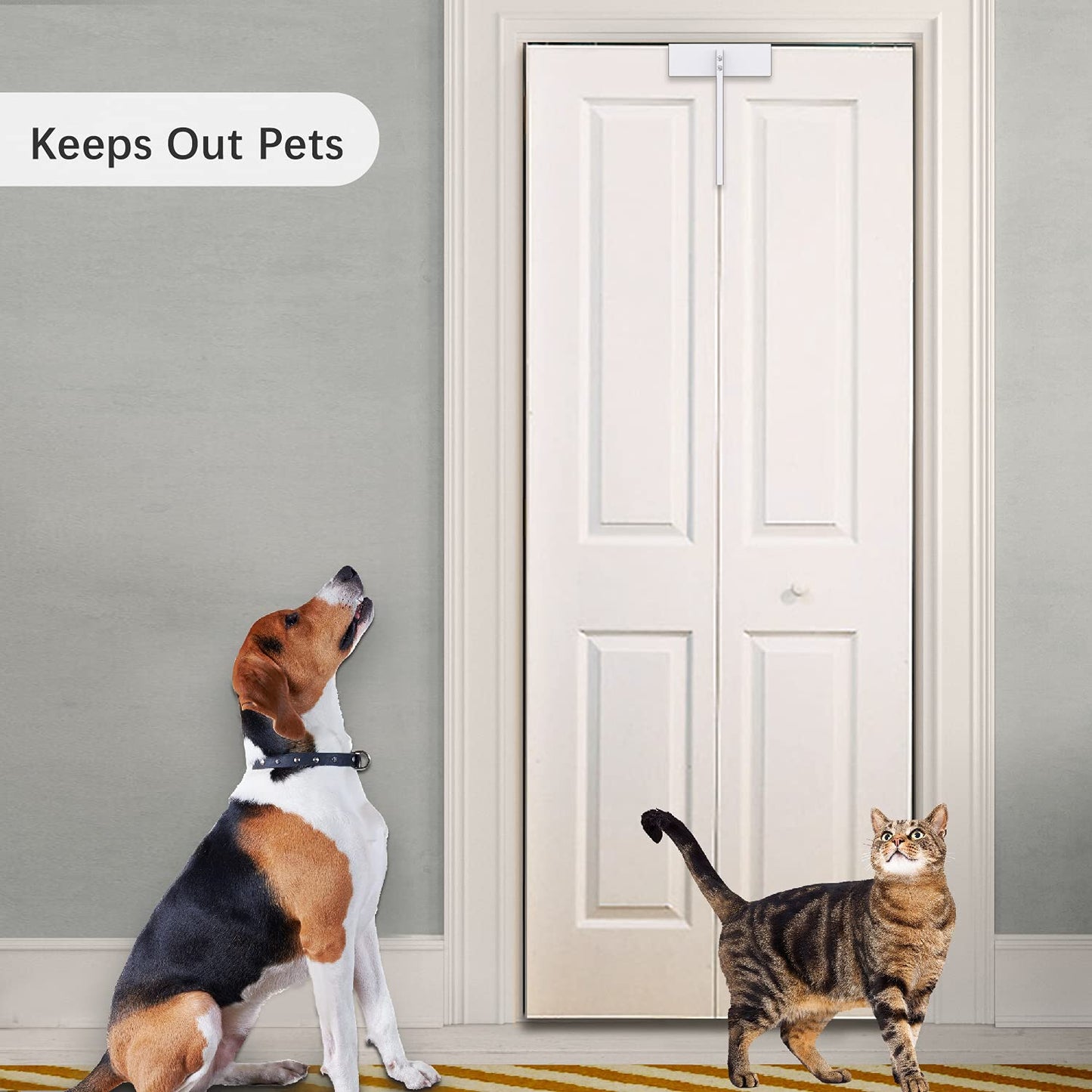 Metal Bifold Door Lock - Double Door Child Safety Locks Keep Toddler, Cats&Dogs Out of Closets, Cabinets, Pantry - No Need Install (1PC)