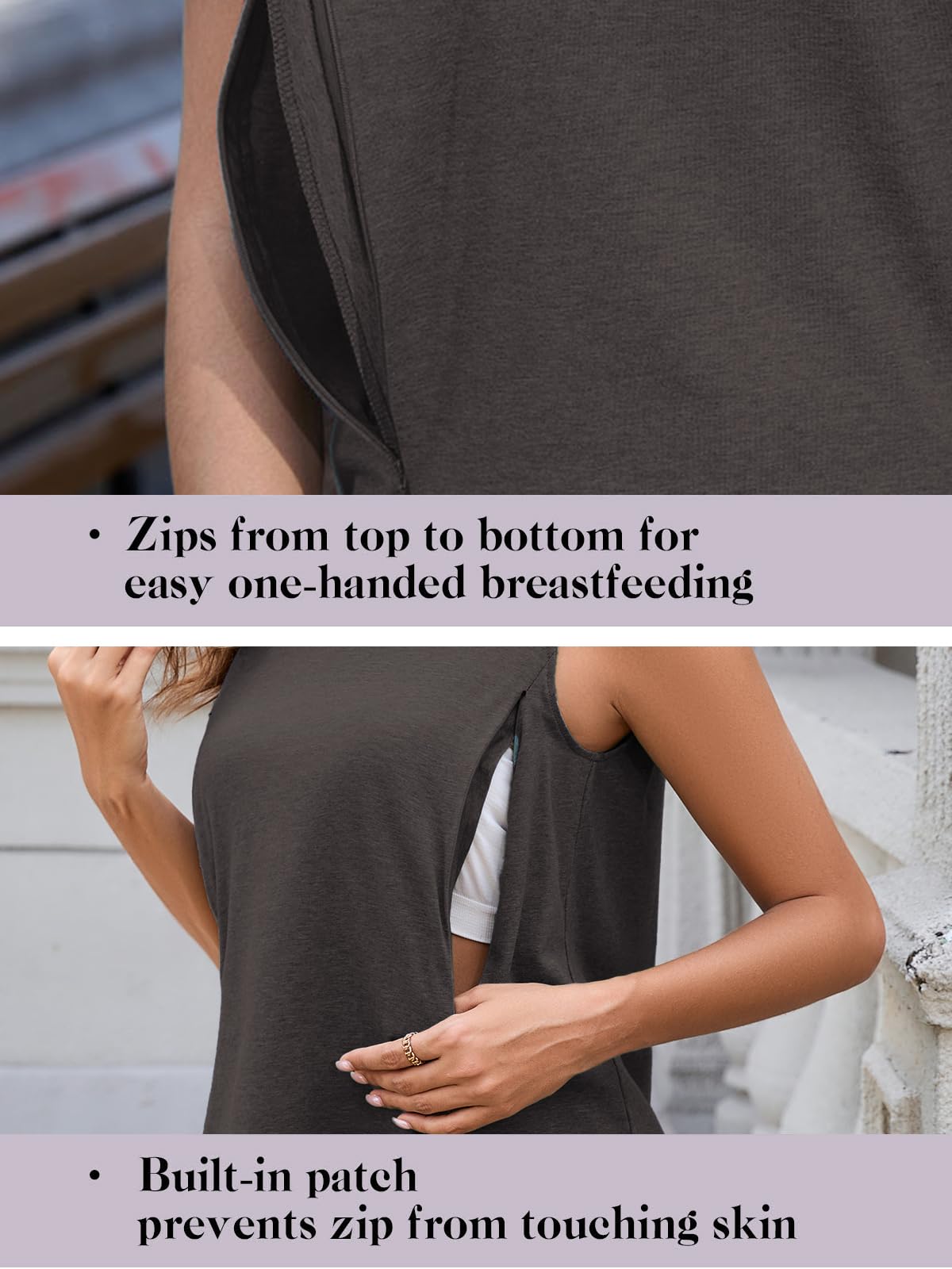Ecavus Women's 3-Pack Nursing Tank Tops Hidden Zippers Sleeveless Breastfeeding Shirts Loose Fit Maternity Tops