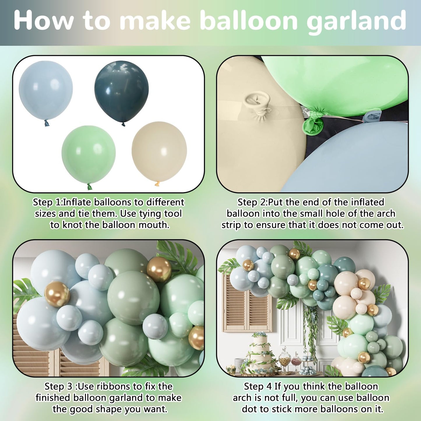 Dusty Blue Sage Green Balloon Arch Kit Slate Fog Blue Pastel Green White Sand Beige Gold Balloons Garland for Jungle Safari Birthday Baby Shower Wedding Party Decorations