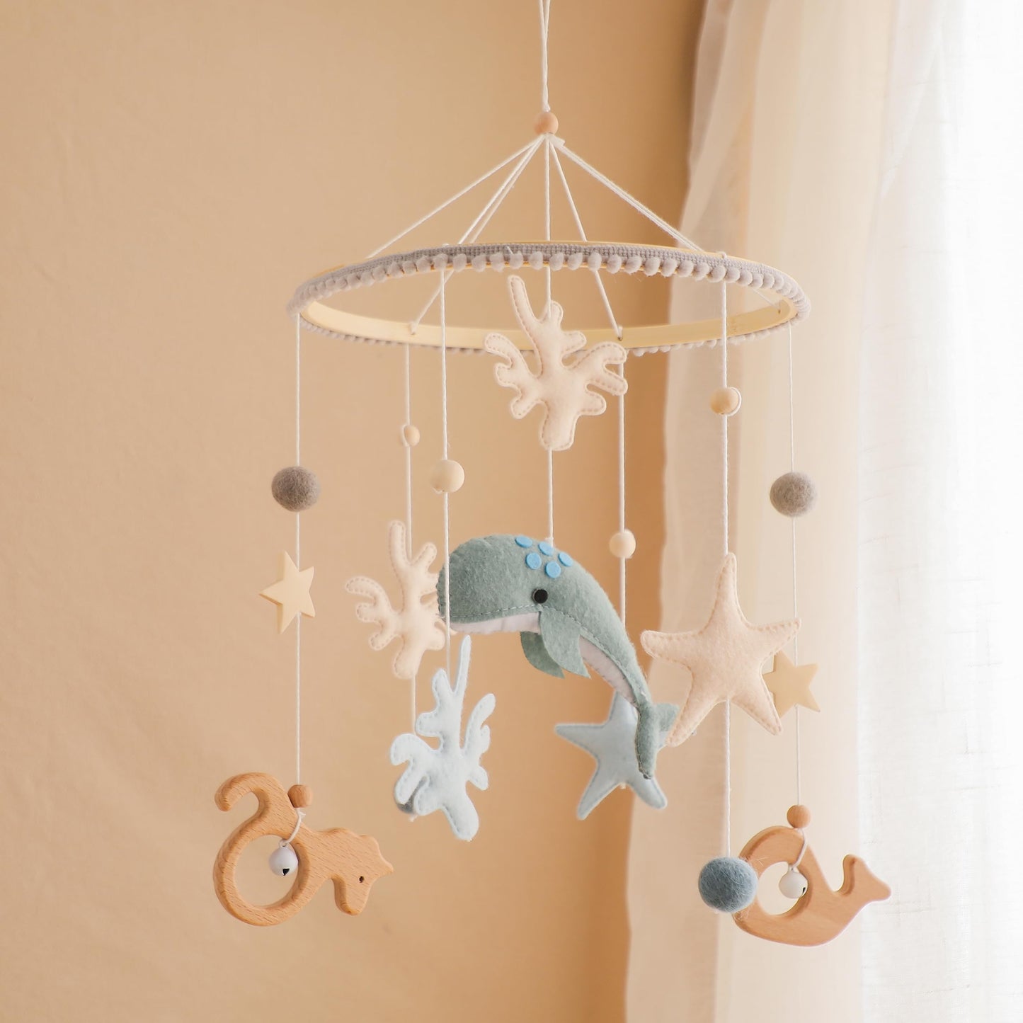 Baby Mobile for Crib Bear Cloud Crib Mobile Handmade Furry Nursery Mobile Gender Neutral Crib Toy Hanging for Nursery Decor Accessories
