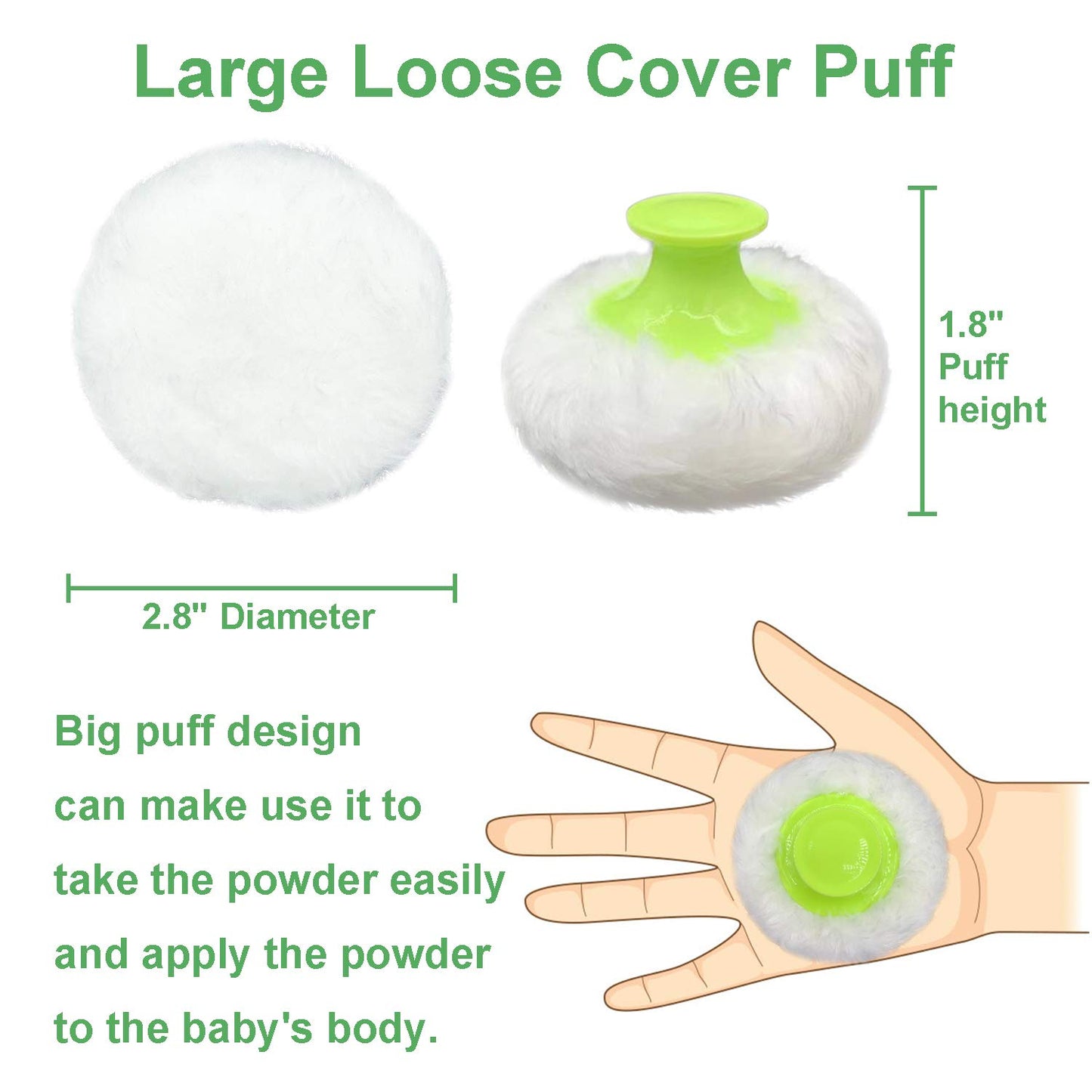 BPA Free Baby Powder Puff Box, Large 2.8" Fluffy Body After-Bath Powder Case, Baby Care Face/Body Villus Powder Puff Container, Makeup Cosmetic Talcum Powder Container with Hand Holder (Pink)