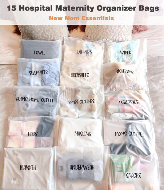 15 Pack Hospital Bags for Labor and Delivery,11 x 14 Inch Maternity Hospital Bag Essentials Organizing Pouches for First Time New Mom Newborn Baby