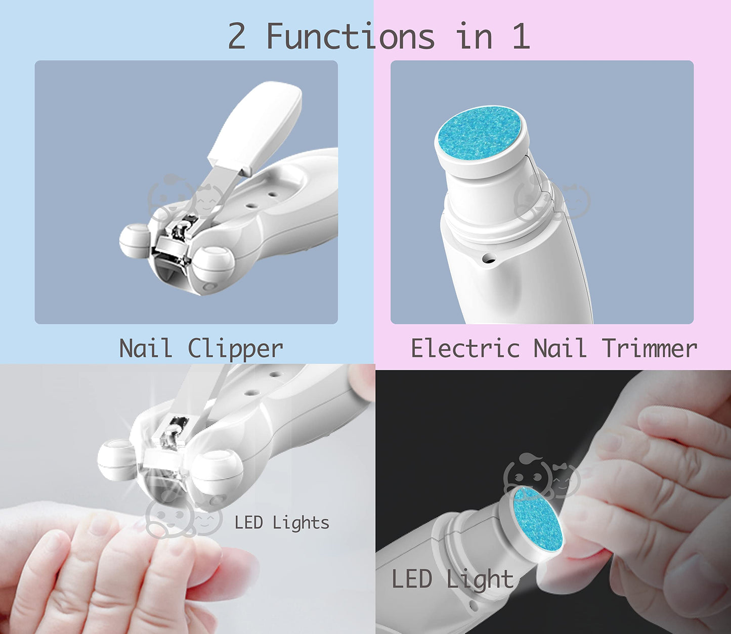 Baby Nail Trimmer 21 in 1, Usage Labeled Case & 13 Extra Replacement Tools, Royal Angels Baby Electric Nail File, Baby Nail Care, Nail Clipper Newborn Toddler Toes & Fingernails Nail Kit (Blue)