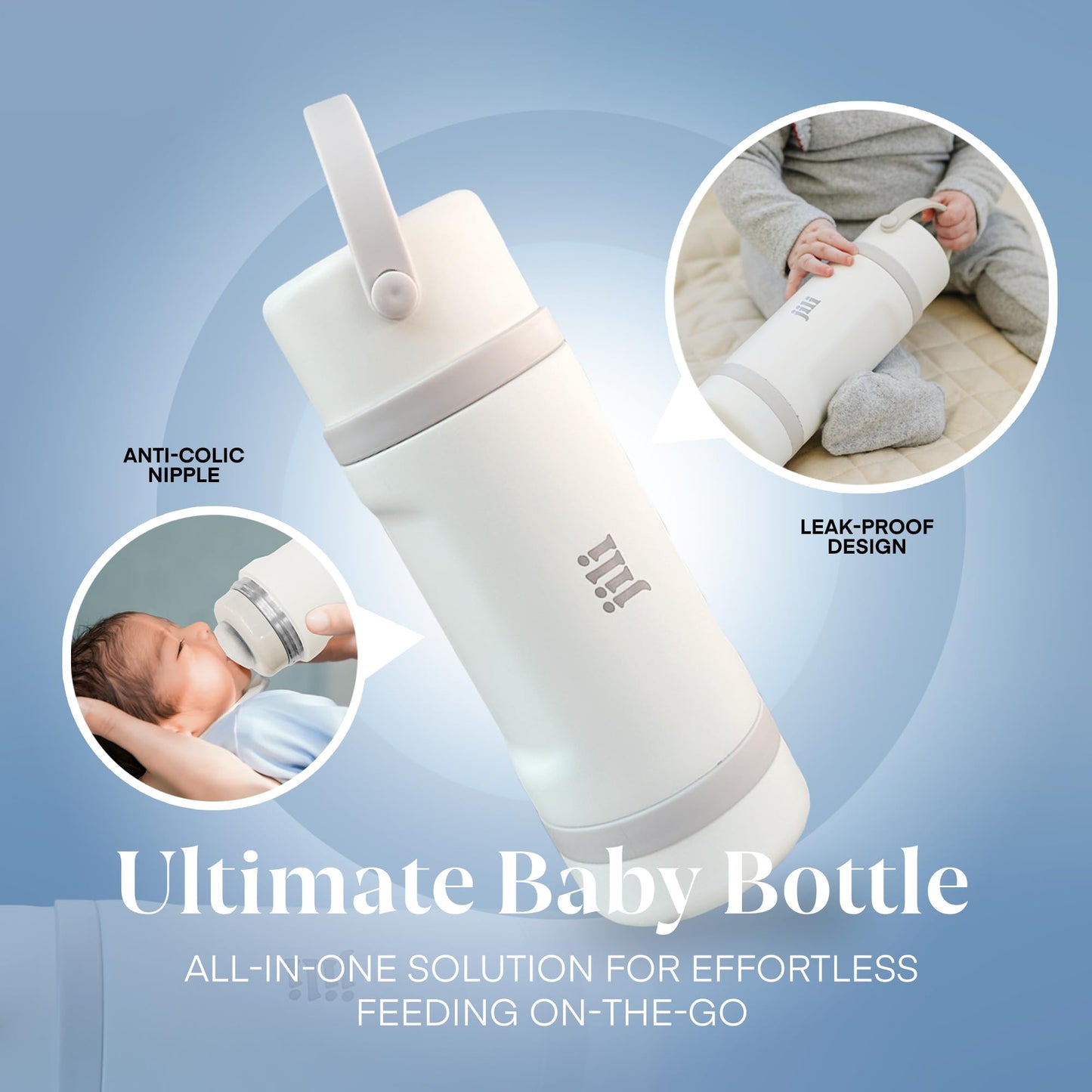 Jili All-in-One Baby Bottle, Insulated Stainless Steel Bottle with Formula Container, Anti-Colic Nipple, and Leak-Proof Lid, Baby Essentials for Travel, BPA and Phthalates-Free, Almond, 11 oz.