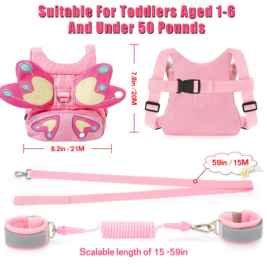 Toddlers Leash + Anti Lost Wrist Link Child Kids Safety Harness Kids Walking Wristband Assistant Strap Belt for Girl Pink Christmas Gift (PINK2)