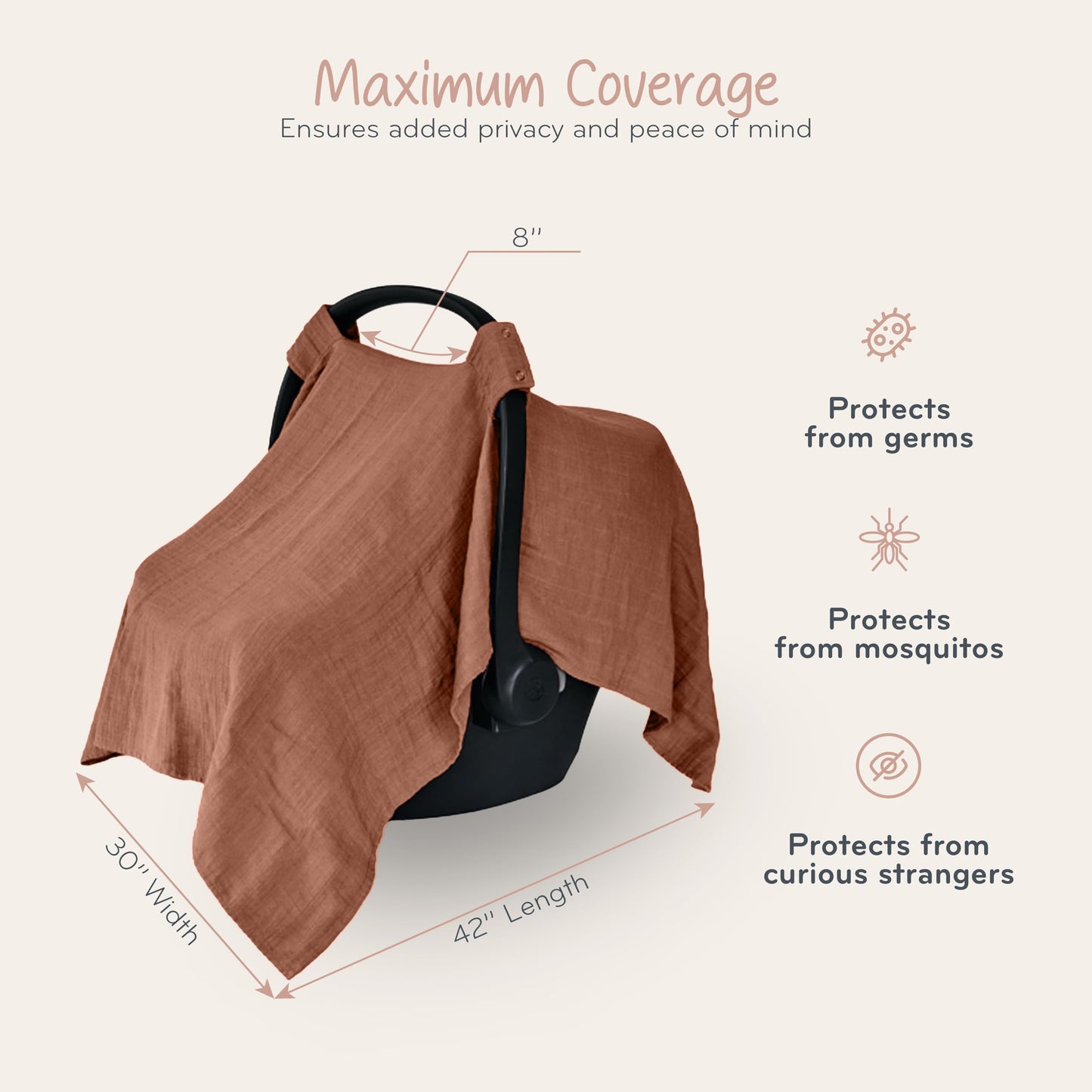 Car Seat Cover Baby - Organic Cotton - Carseat Covers Baby - Carseat Cover - Car Seat Canopy - Carseat Canopy - 100% Muslin Cotton, 43" x 32" (Soft Grey)