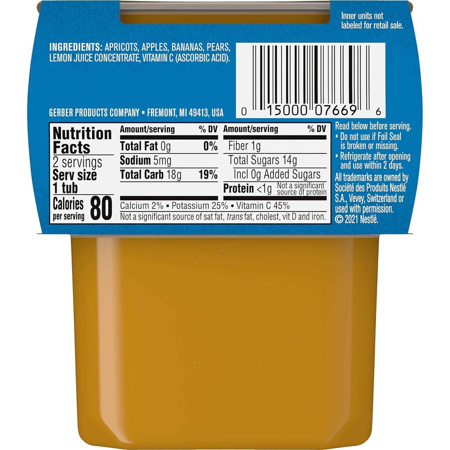 Gerber Natural for Baby 2nd Foods Baby Food Tubs, Apricot Mixed Fruit, Made with Natural Fruit & Vitamin C, Pureed Baby Food (8 Ounce (Pack of 8))